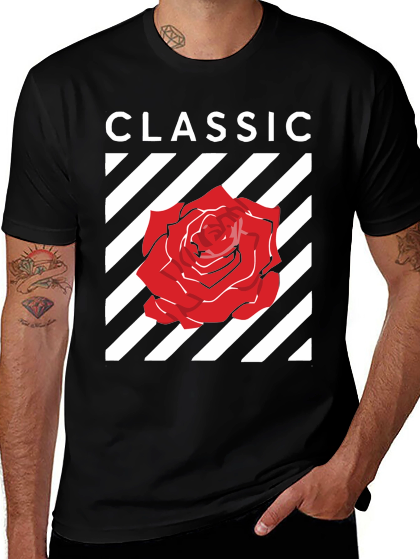 Classic Rose Graphic Tee - Stylish Black T-Shirt