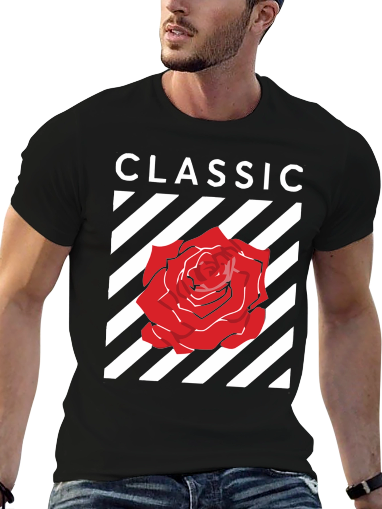 Classic Rose Graphic Tee - Stylish Black T-Shirt