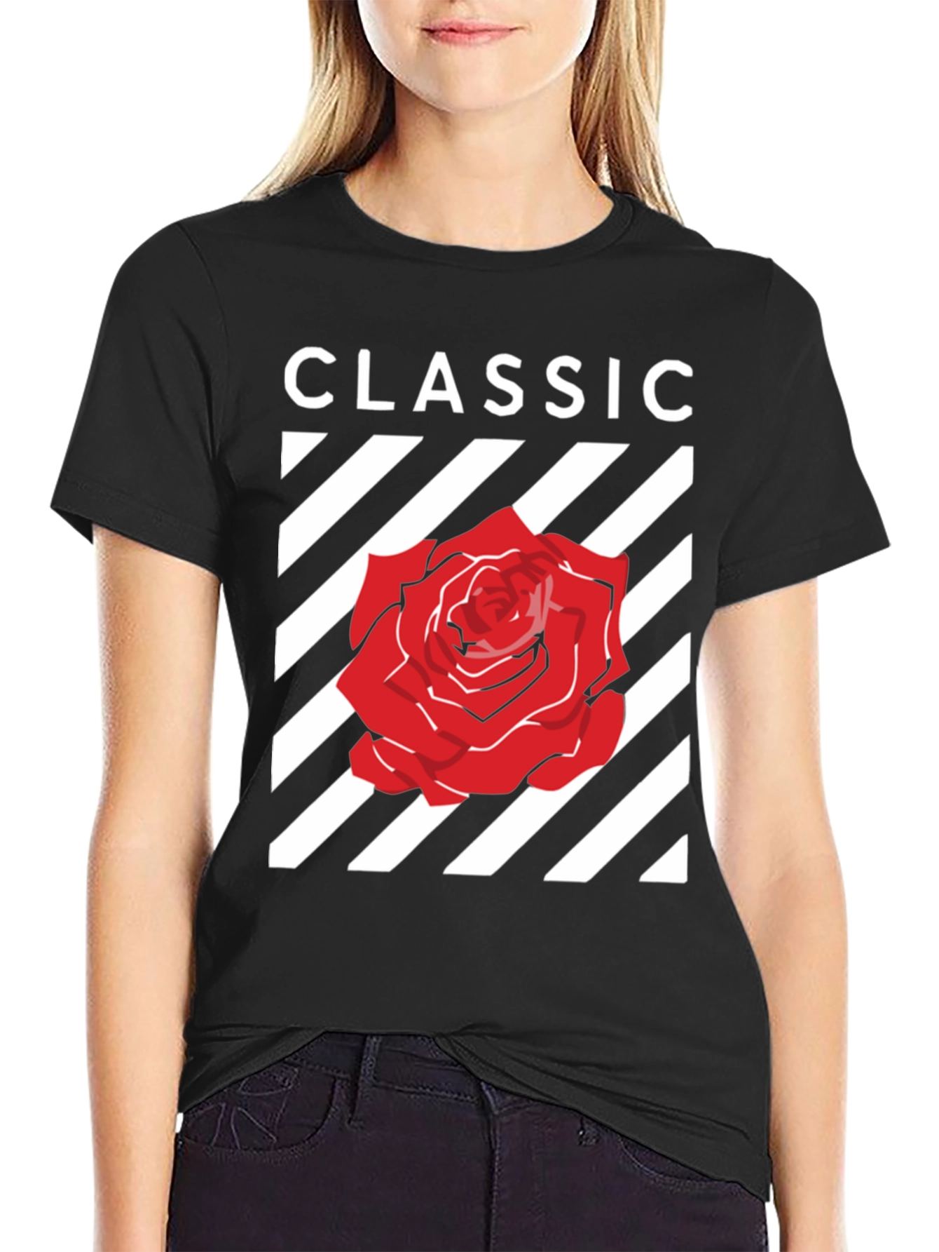 Classic Rose Graphic Tee - Stylish Black T-Shirt