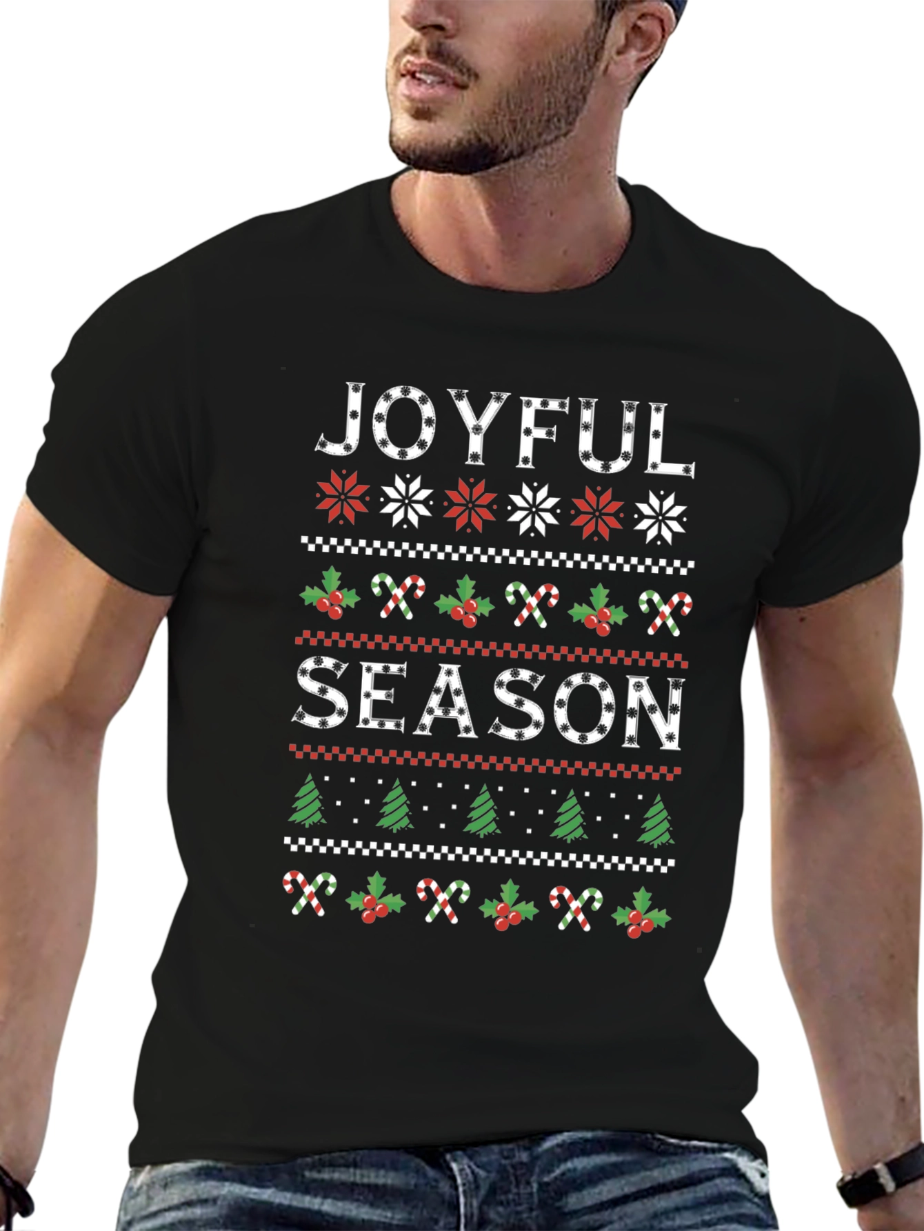 Joyful Season Ugly Christmas Sweater Style T-Shirt