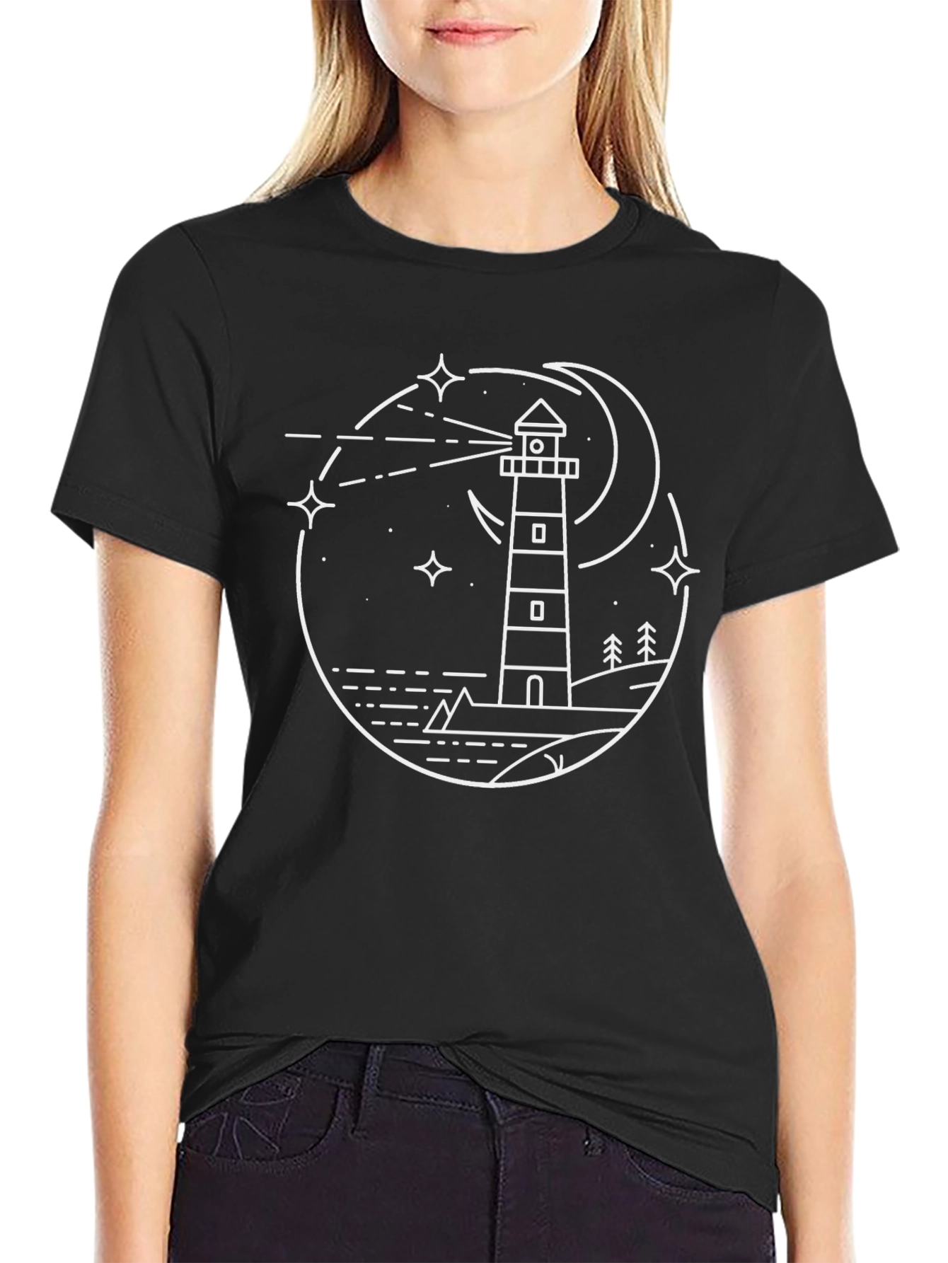 Lighthouse Night Sky Graphic Tee