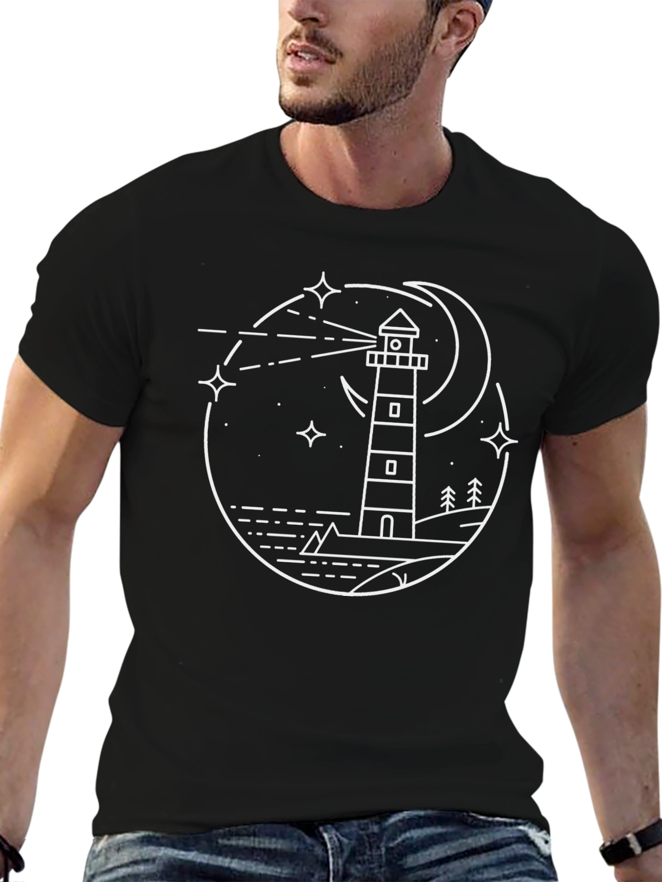 Lighthouse Night Sky Graphic Tee