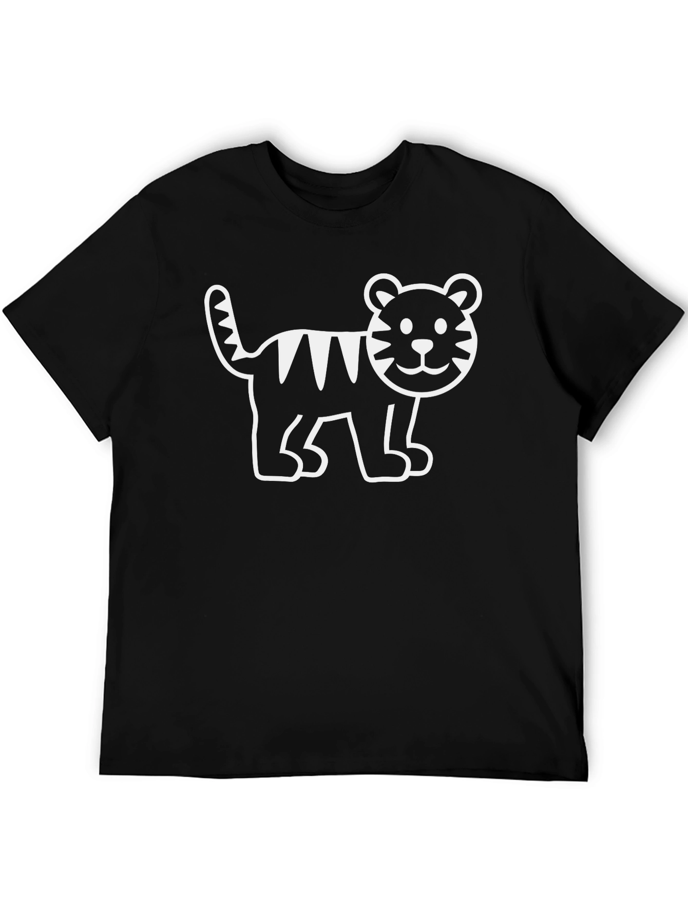 Cute Cartoon Tiger Graphic Black T-Shirt