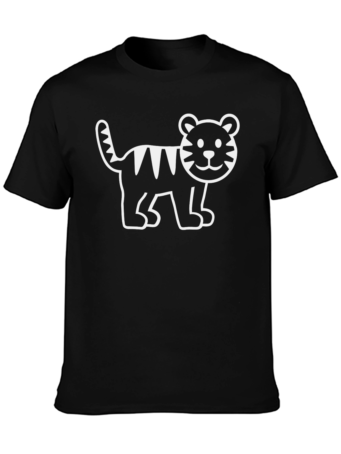 Cute Cartoon Tiger Graphic Black T-Shirt