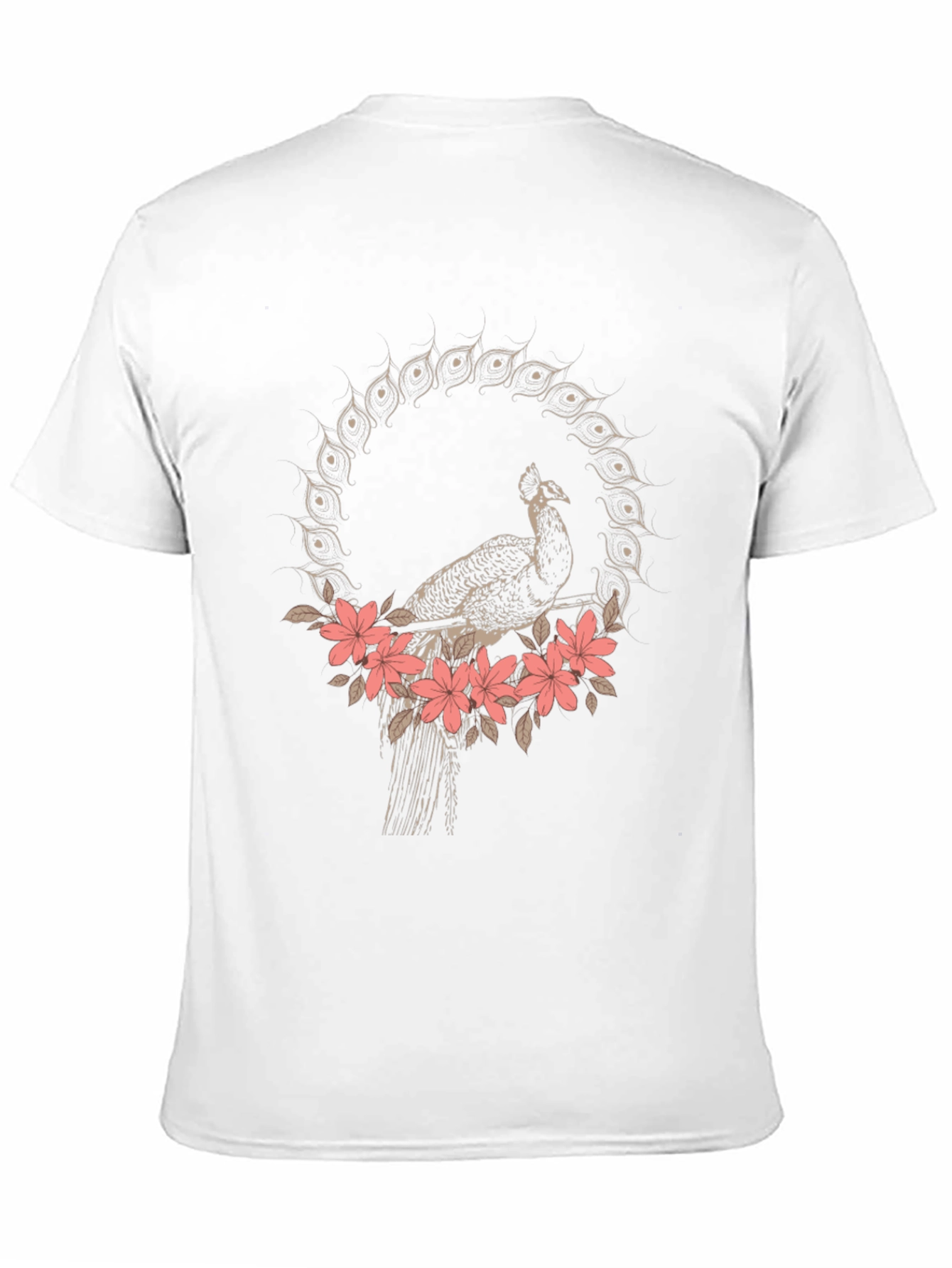 Peacock Floral Graphic Tee - Stylish Black T-Shirt
