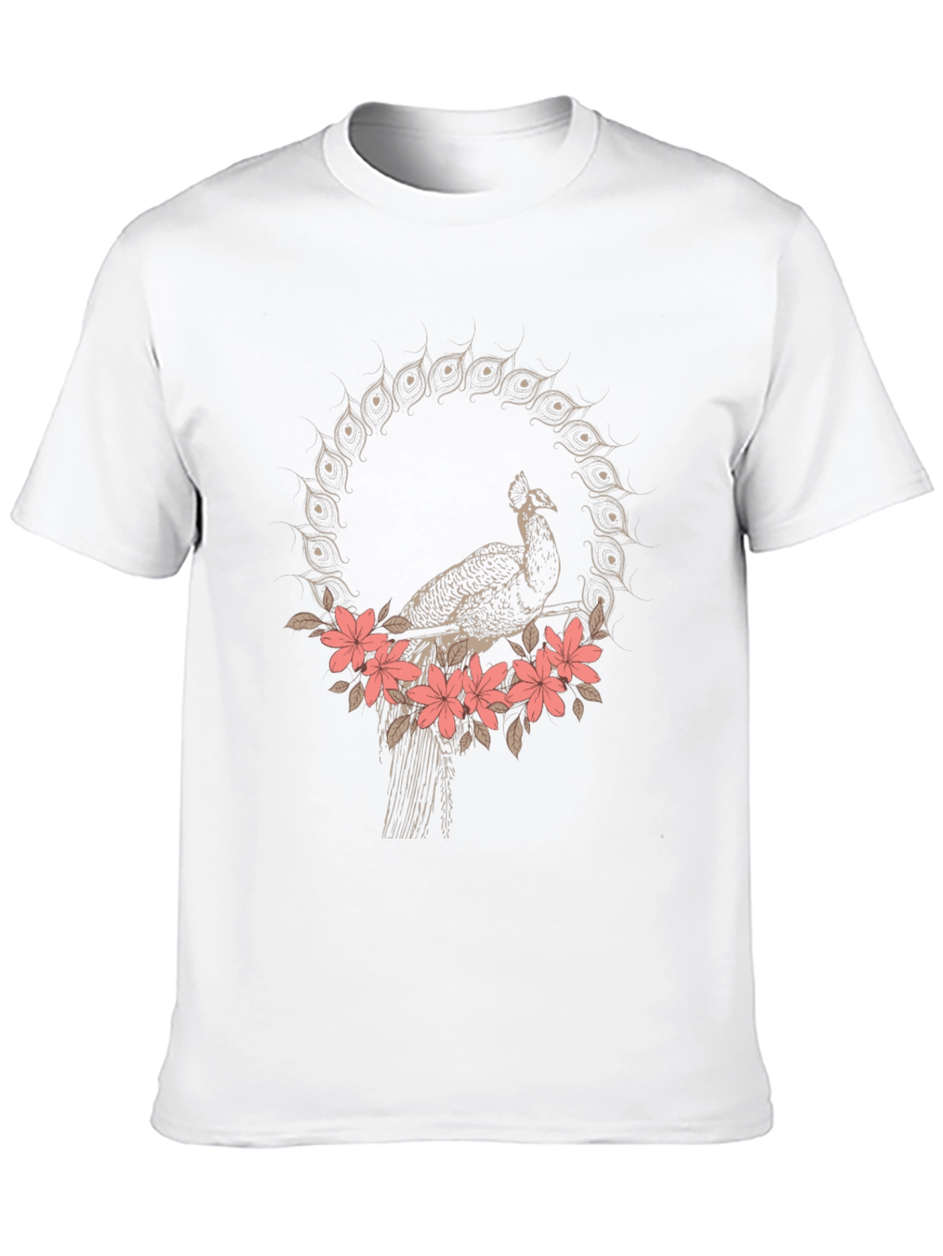 Peacock Floral Graphic Tee - Stylish Black T-Shirt