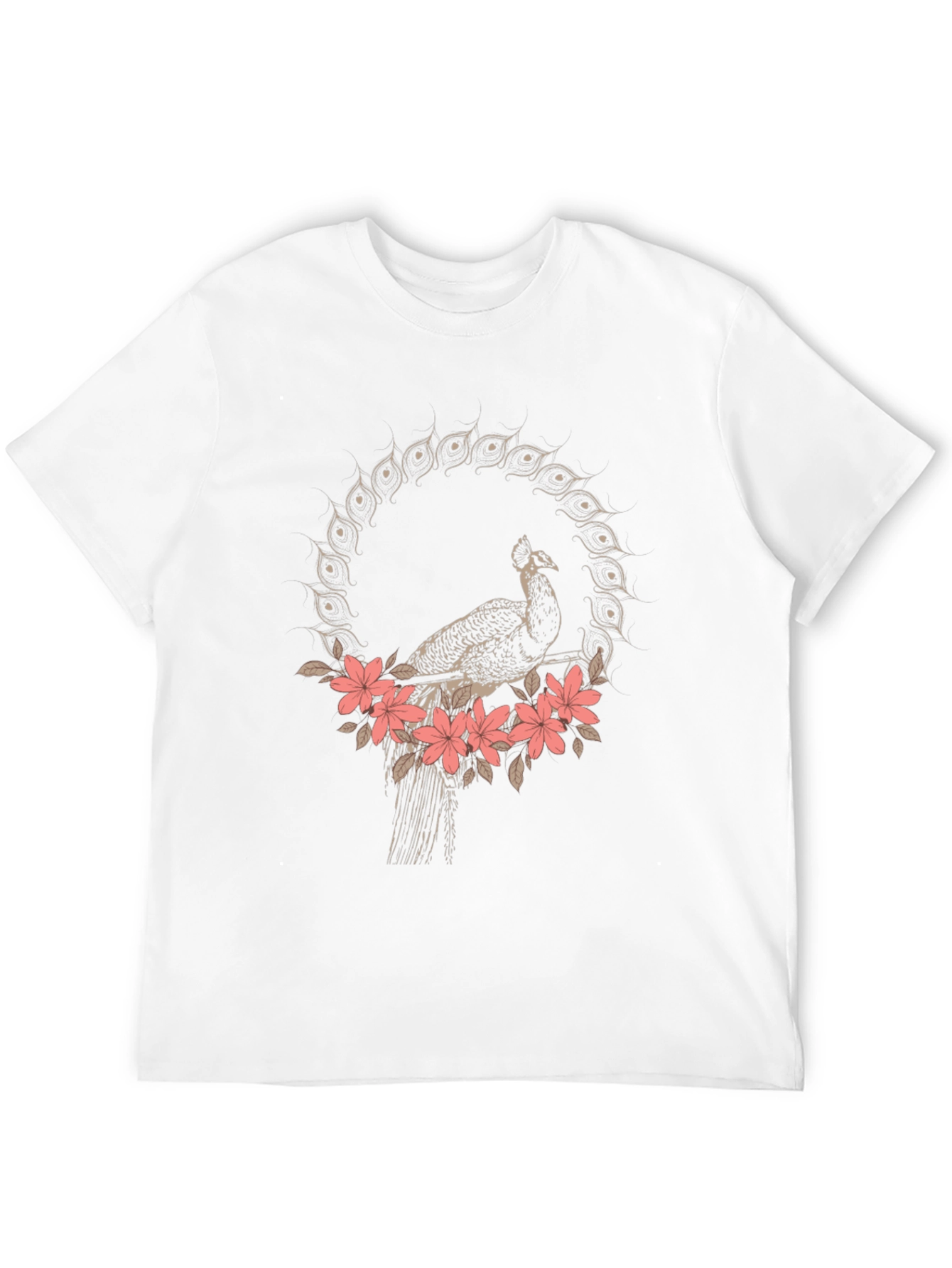 Peacock Floral Graphic Tee - Stylish Black T-Shirt
