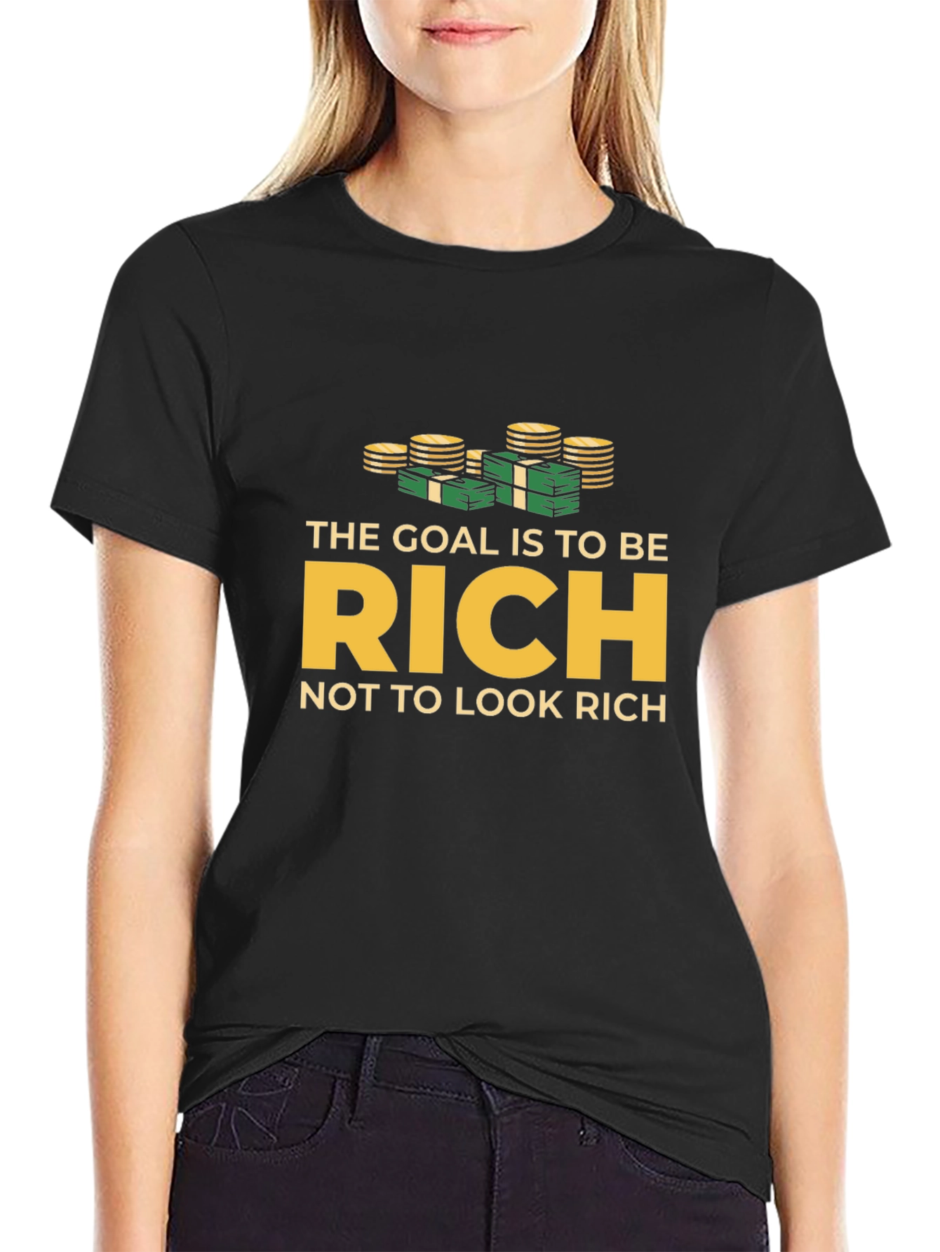 Goal is to be Rich Black Graphic T-Shirt