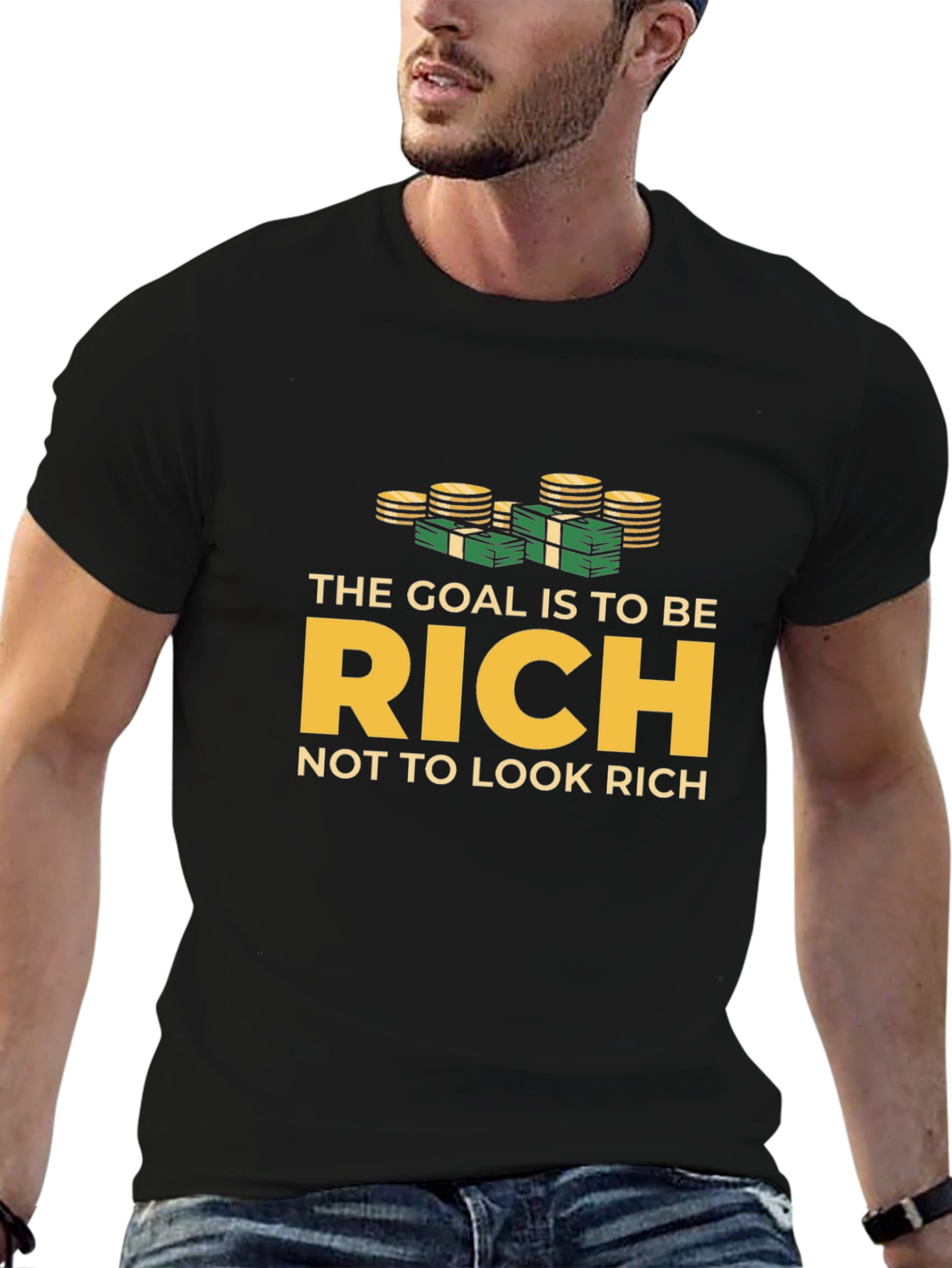 Goal is to be Rich Black Graphic T-Shirt