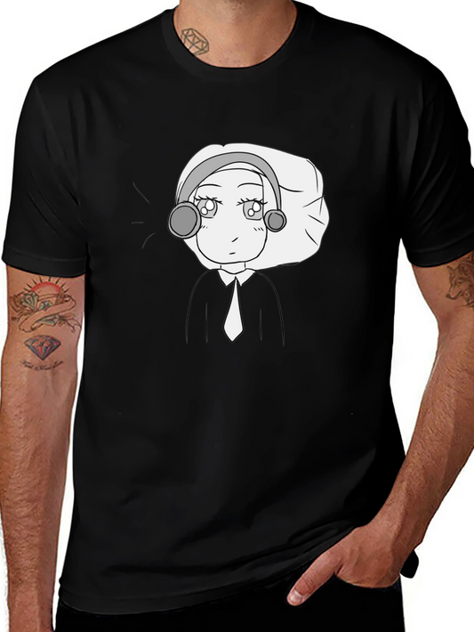 Anime Character Graphic Tee - Black Cotton Blend
