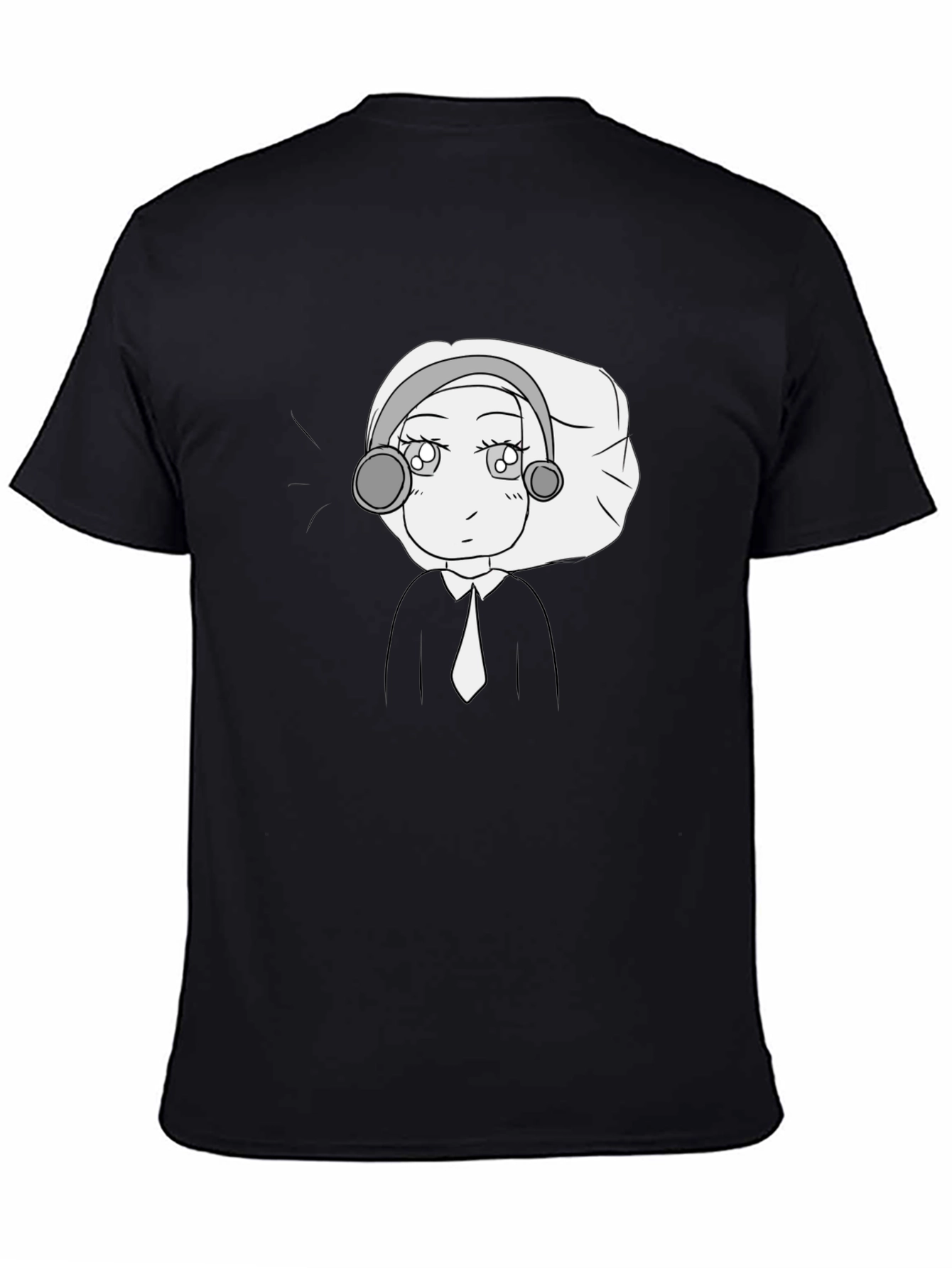 Anime Character Graphic Tee - Black Cotton Blend