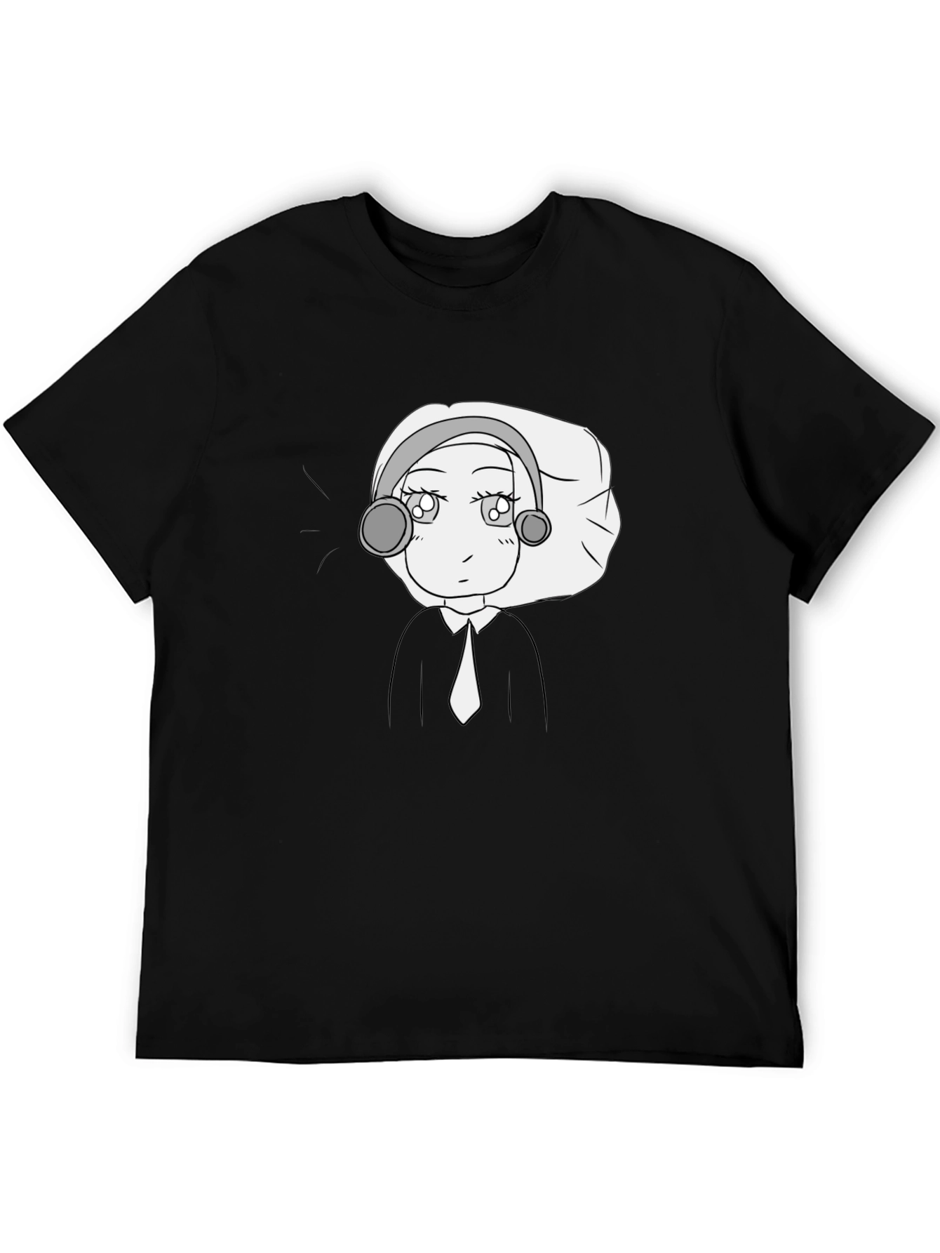 Anime Character Graphic Tee - Black Cotton Blend