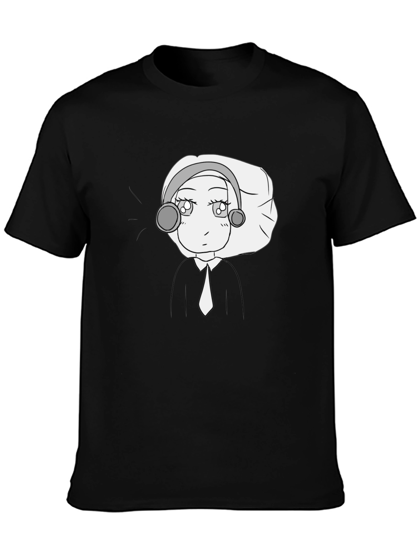 Anime Character Graphic Tee - Black Cotton Blend