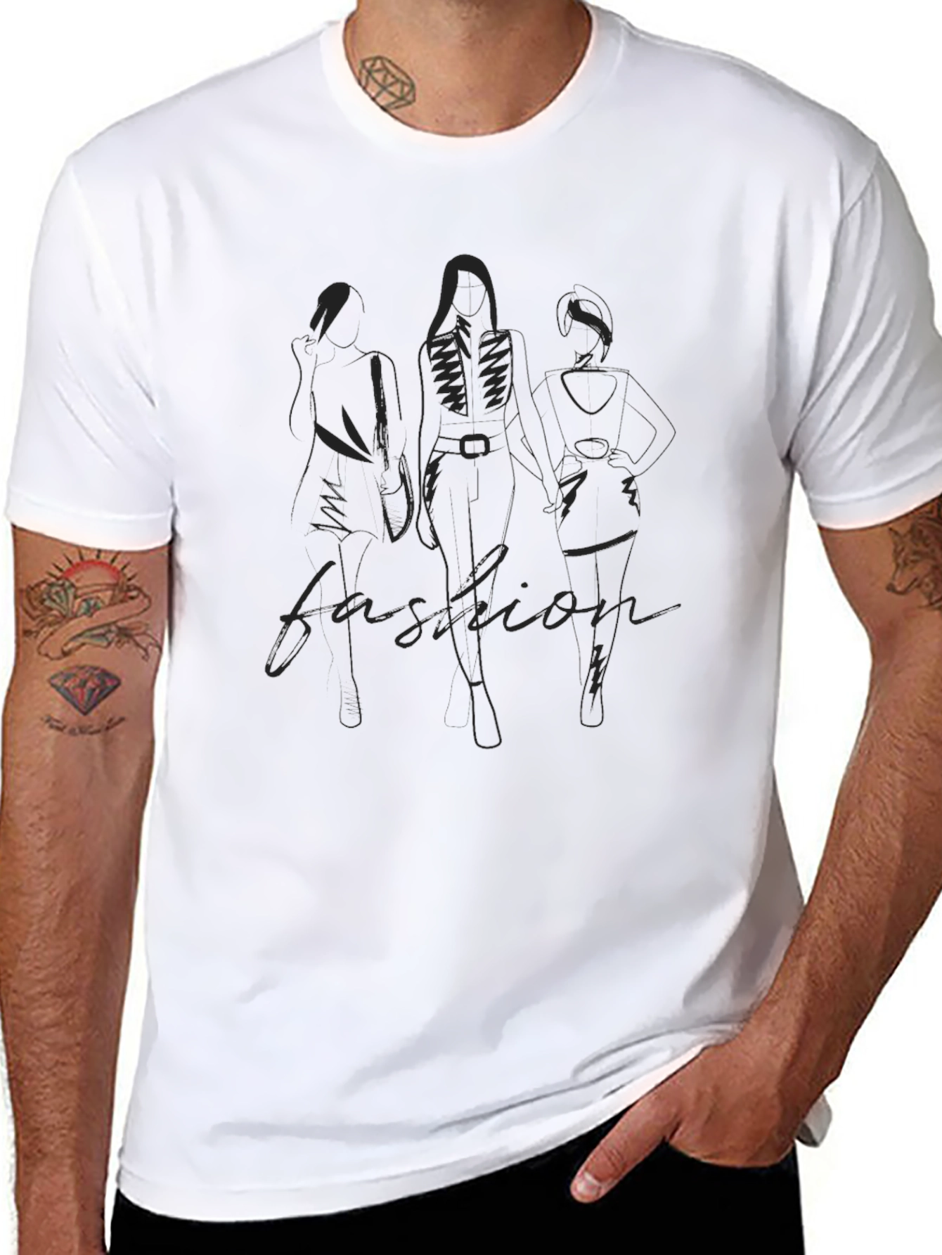 Mens Black Fashion Sketch Graphic Tee
