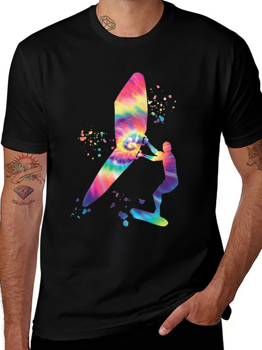 Tie-Dye Windsurfer Graphic Tee - Black Casual Shirt