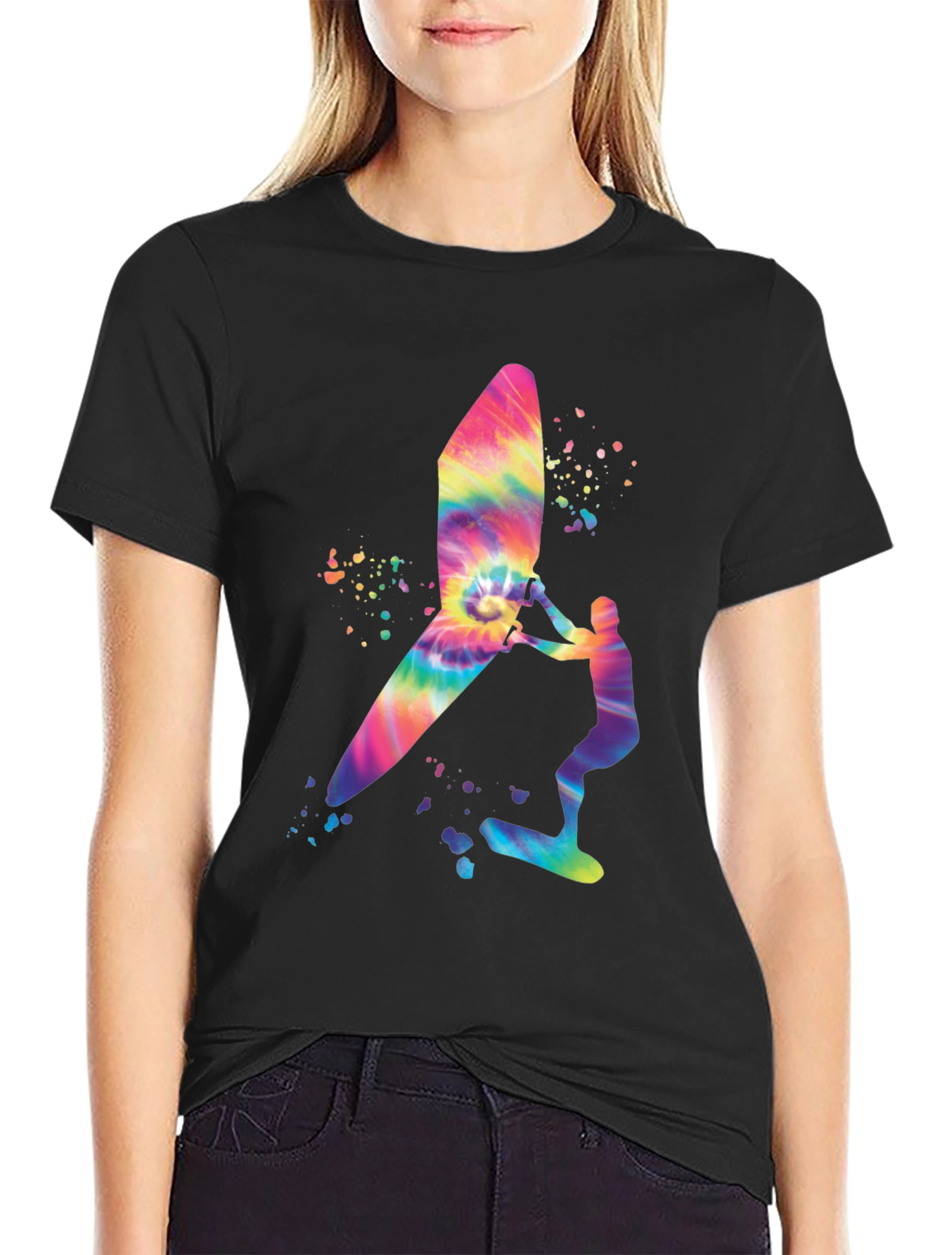 Tie-Dye Windsurfer Graphic Tee - Black Casual Shirt