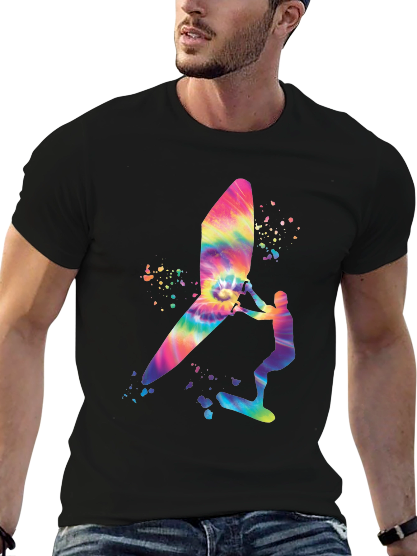 Tie-Dye Windsurfer Graphic Tee - Black Casual Shirt