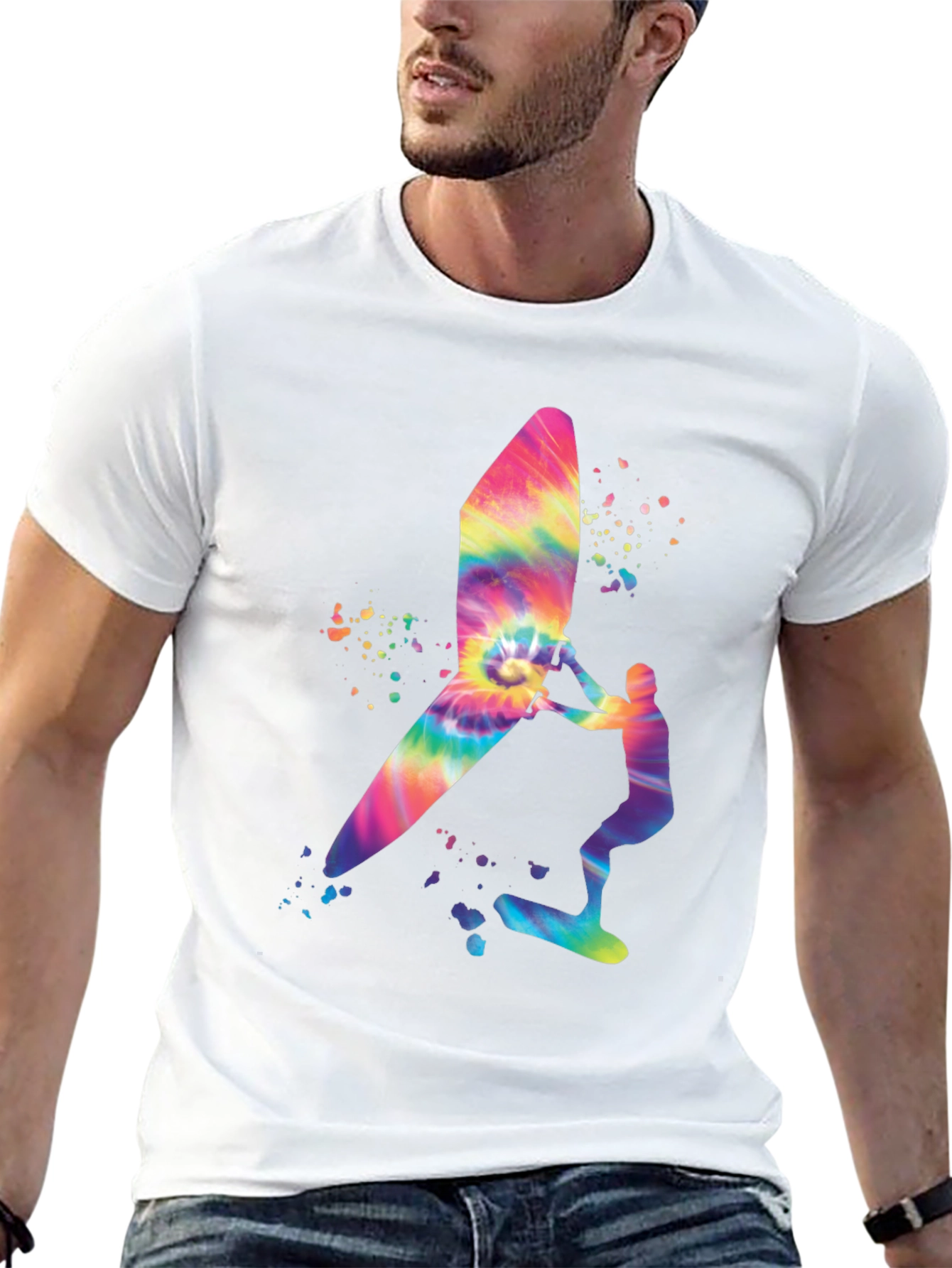 Tie-Dye Windsurfer Graphic Tee - Black Casual Shirt