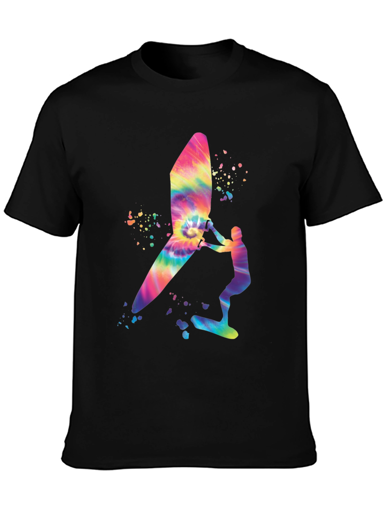Tie-Dye Windsurfer Graphic Tee - Black Casual Shirt