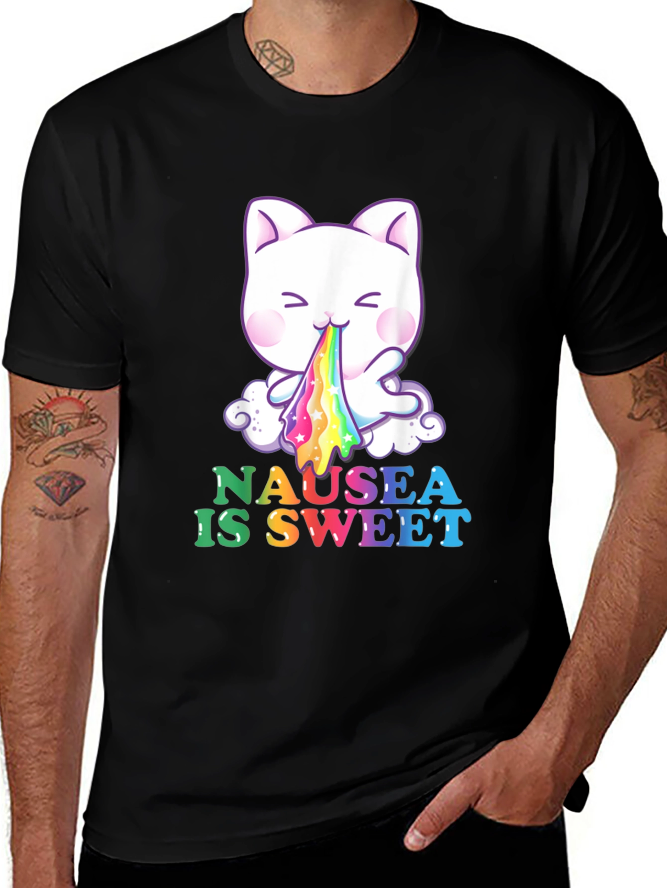 Nausea Is Sweet Rainbow Puke Cat T-Shirt