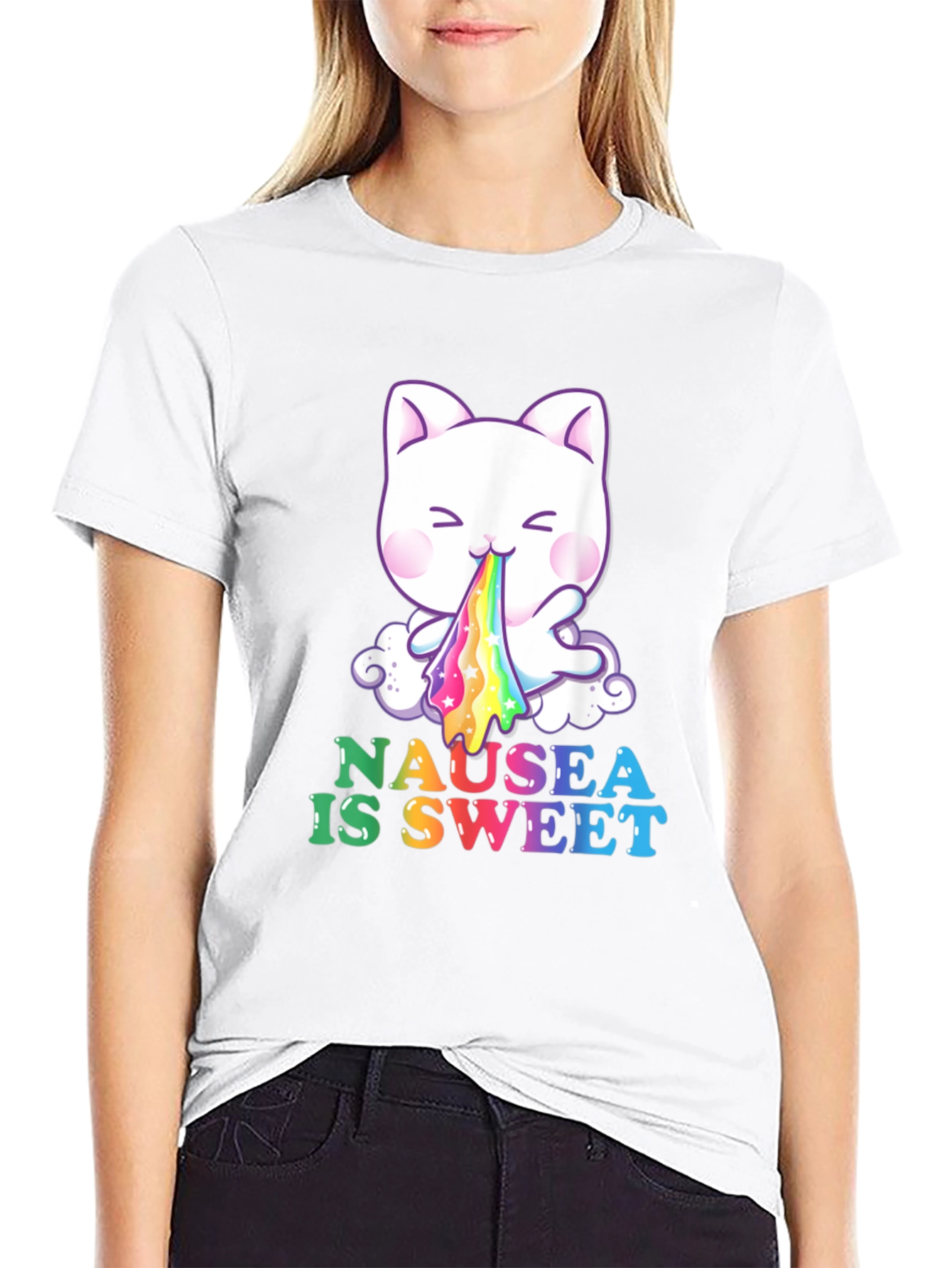 Nausea Is Sweet Rainbow Puke Cat T-Shirt