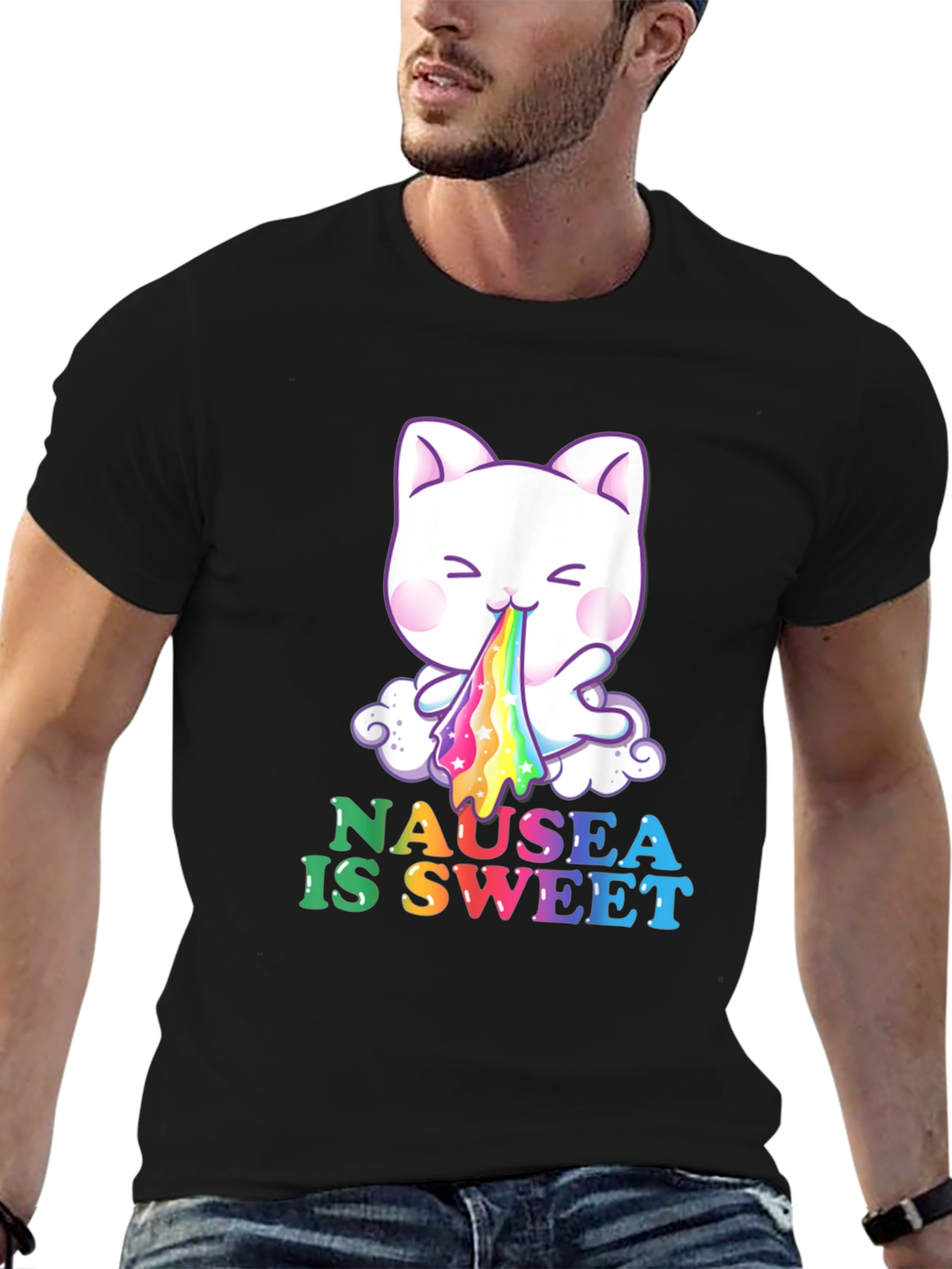 Nausea Is Sweet Rainbow Puke Cat T-Shirt