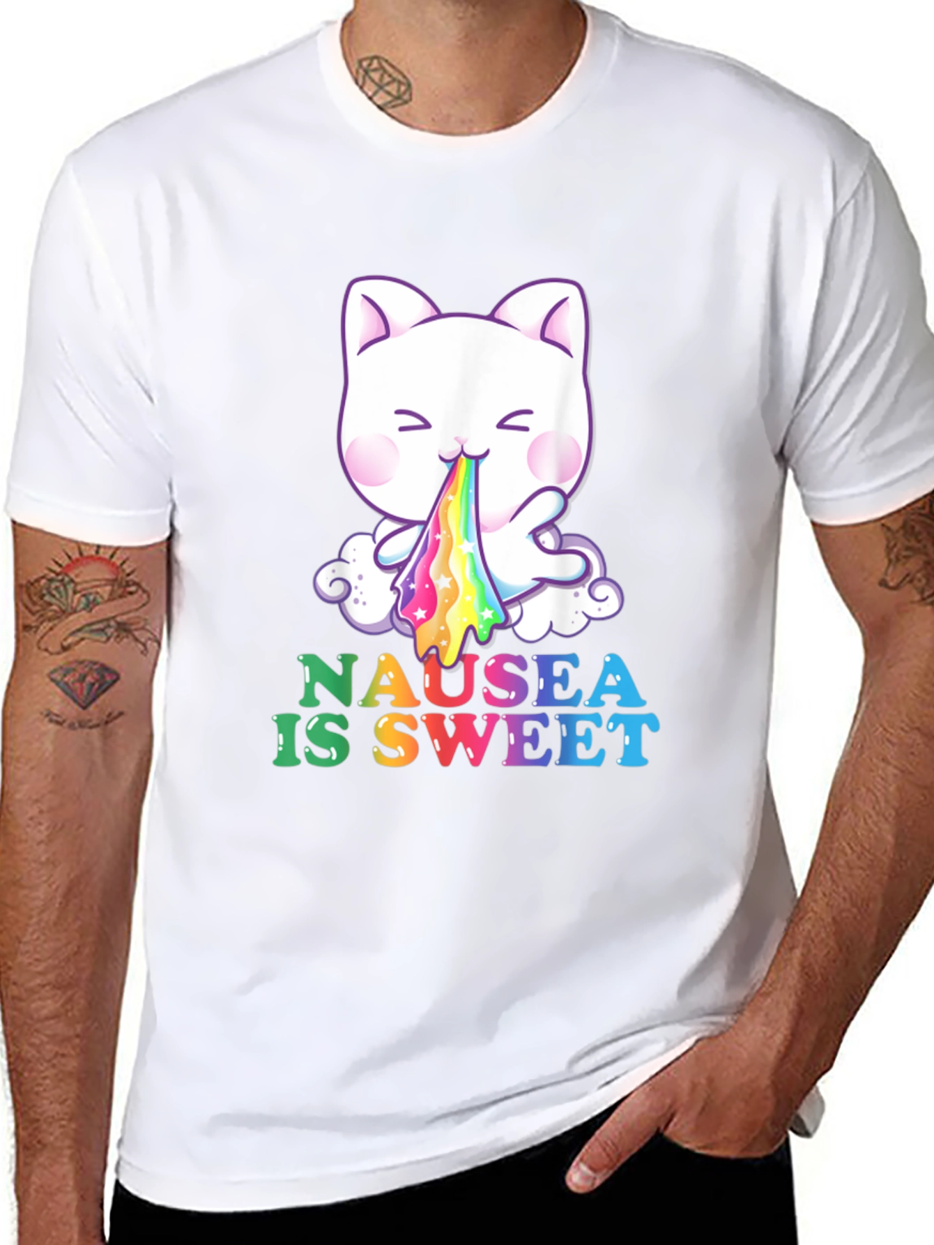 Nausea Is Sweet Rainbow Puke Cat T-Shirt