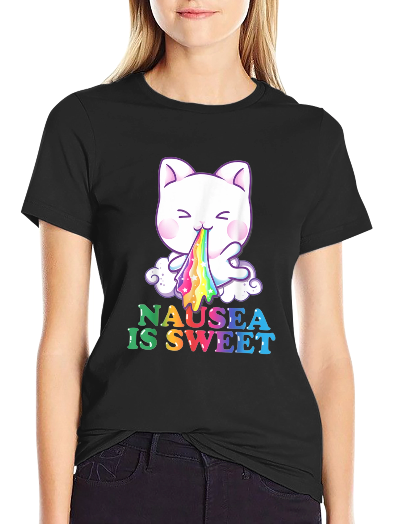 Nausea Is Sweet Rainbow Puke Cat T-Shirt