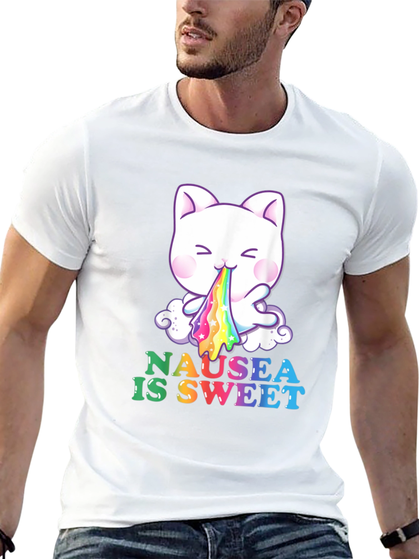 Nausea Is Sweet Rainbow Puke Cat T-Shirt