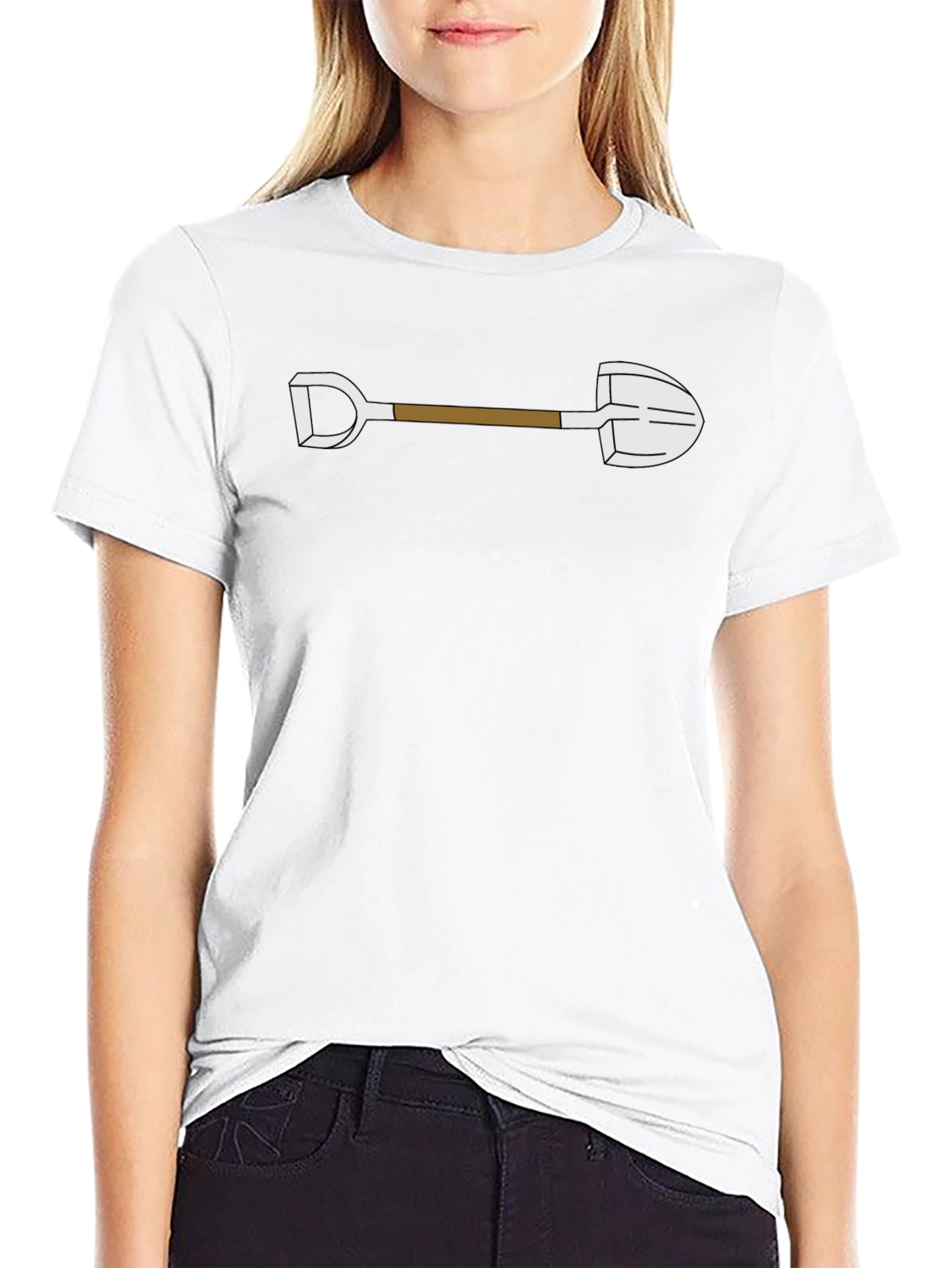 Cartoon Shovel Graphic Tee - Black Cotton Shirt