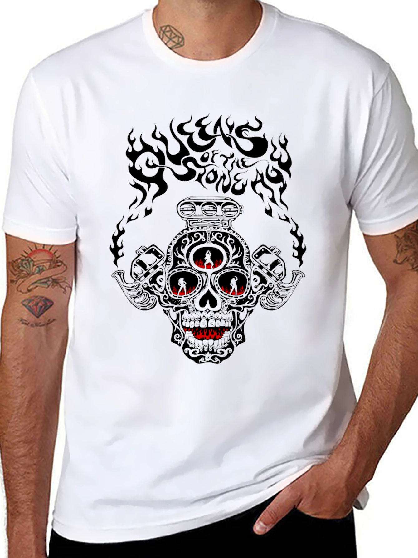 Skull & Pistons Graphic T-Shirt - Black