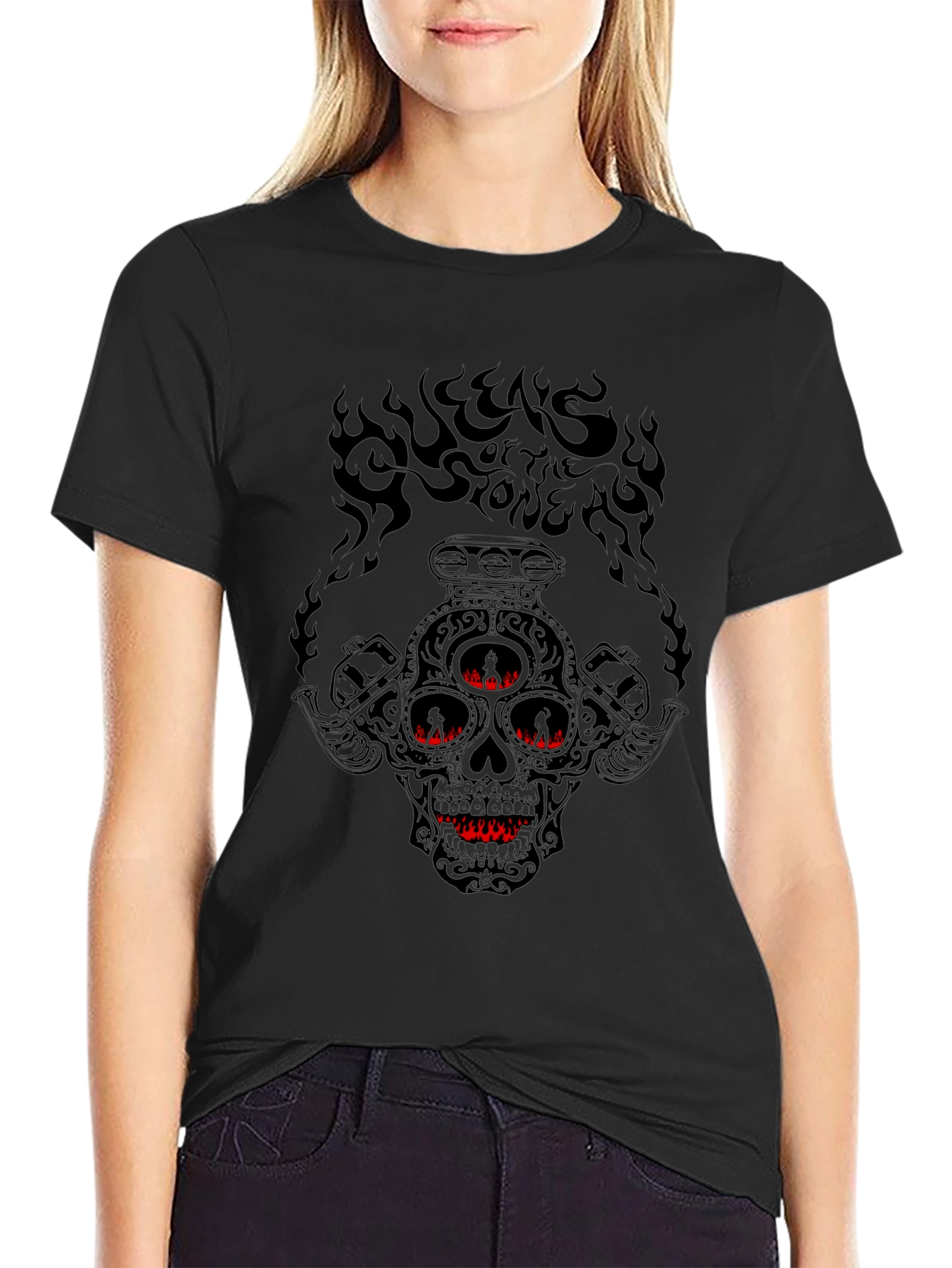Skull & Pistons Graphic T-Shirt - Black