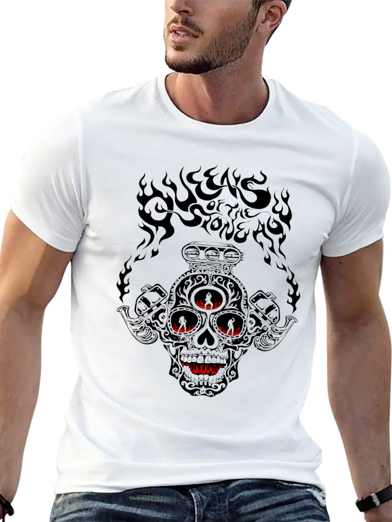 Skull & Pistons Graphic T-Shirt - Black