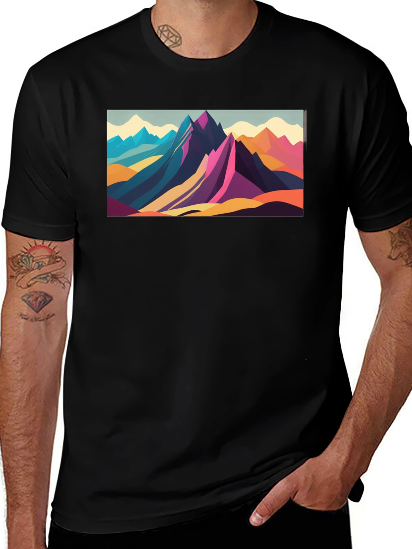 Geometric Mountain Range Graphic Tee - Black