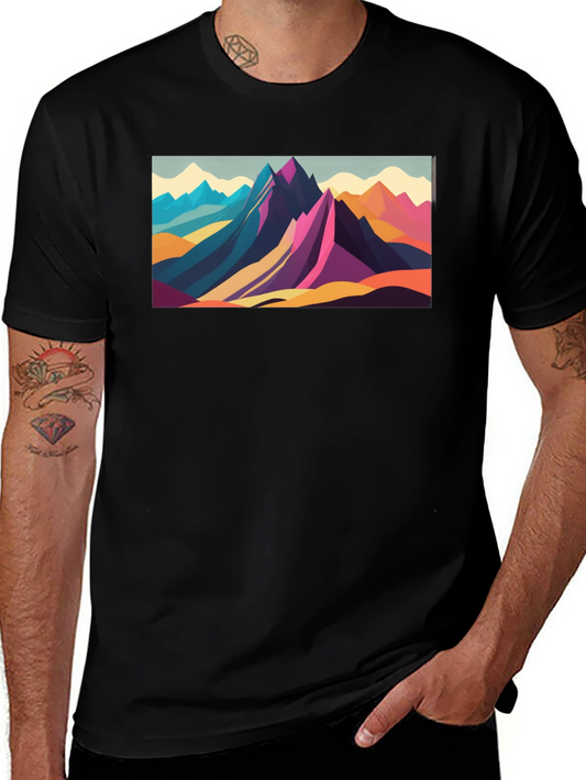 Geometric Mountain Range Graphic Tee - Black