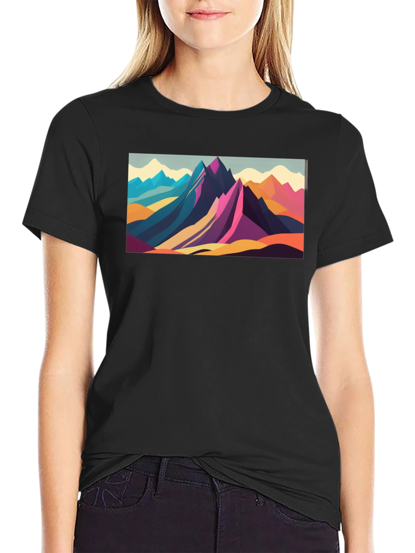 Geometric Mountain Range Graphic Tee - Black
