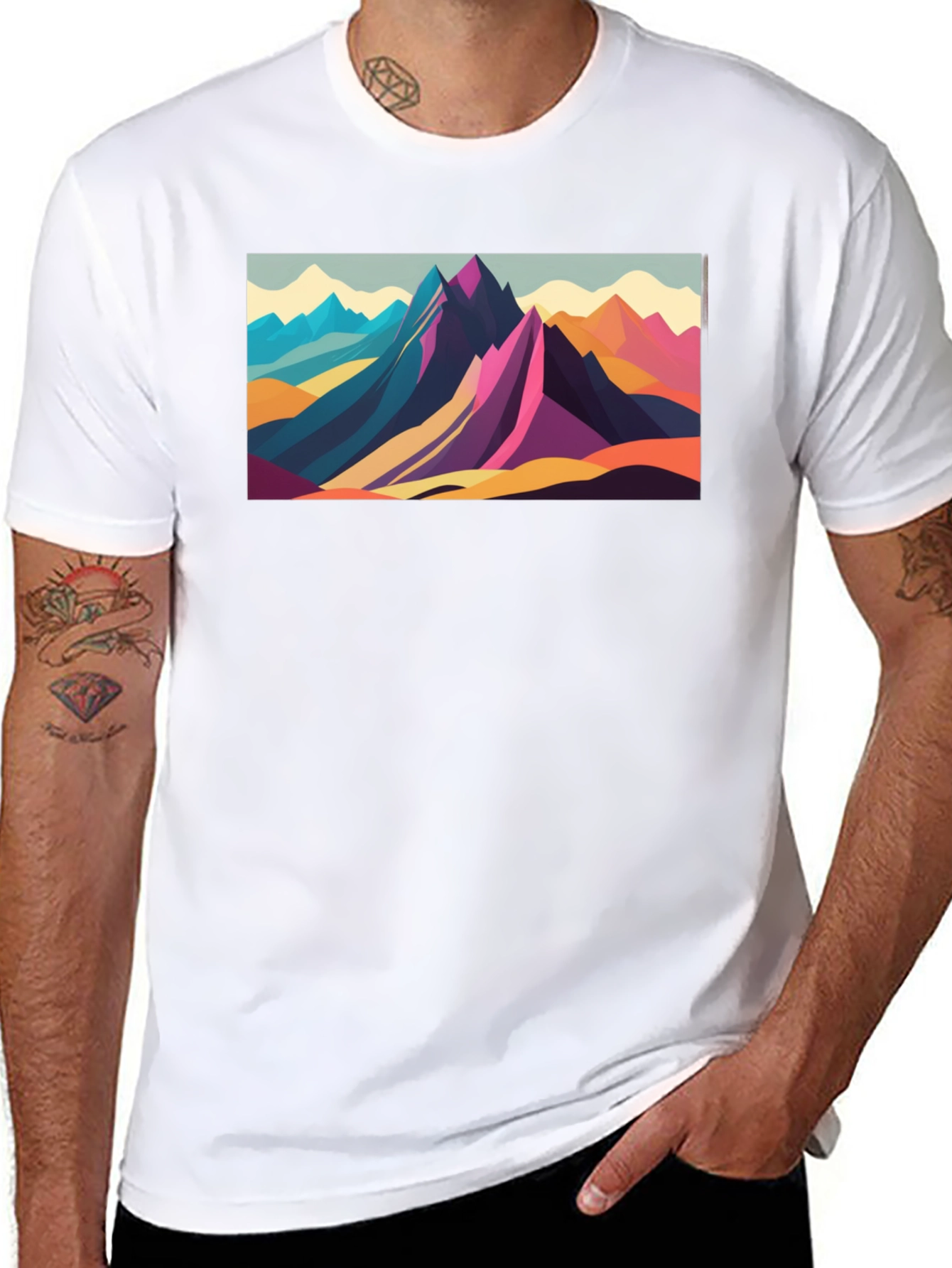 Geometric Mountain Range Graphic Tee - Black