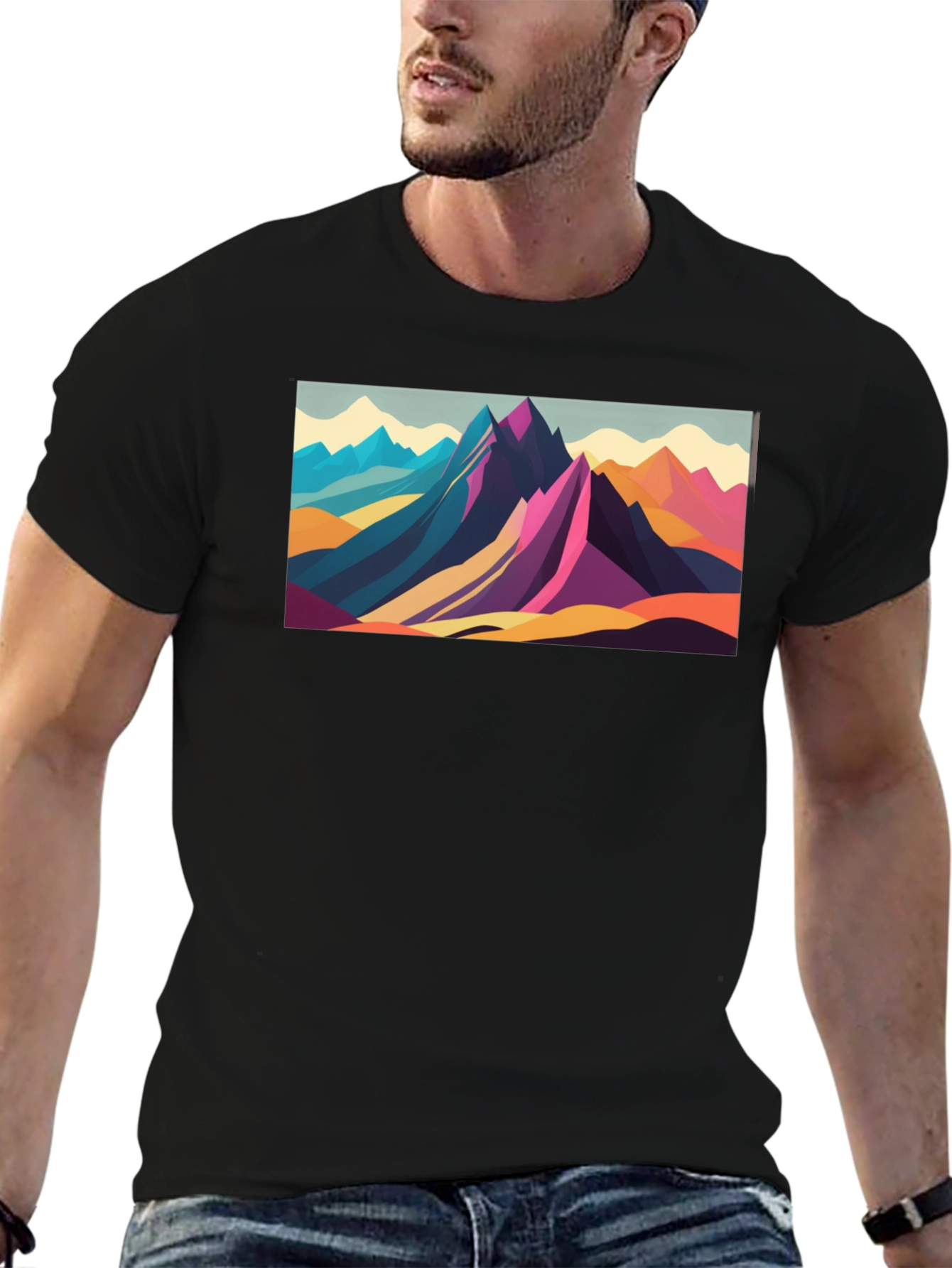 Geometric Mountain Range Graphic Tee - Black