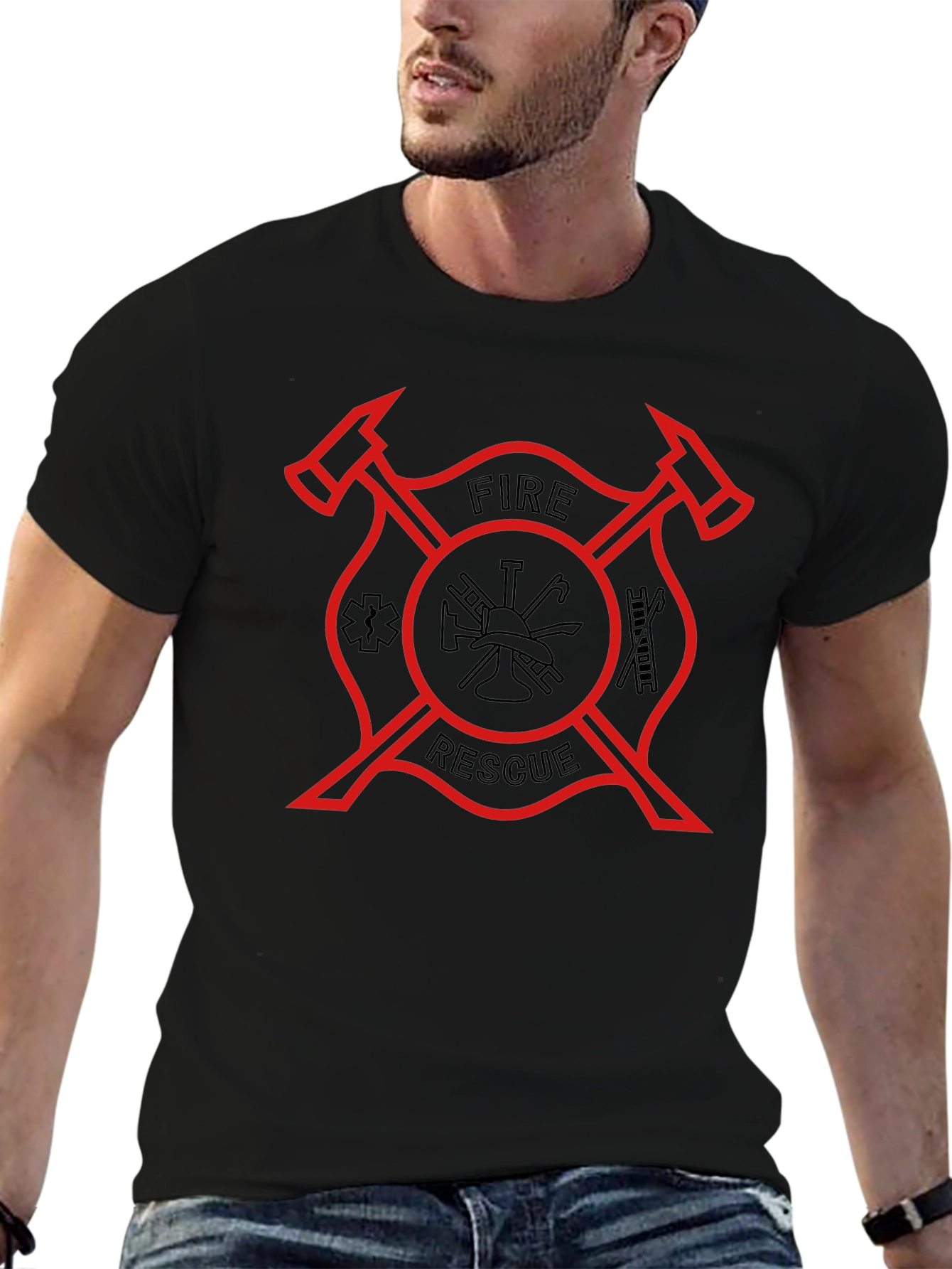 Fire Rescue Maltese Cross Graphic T-Shirt