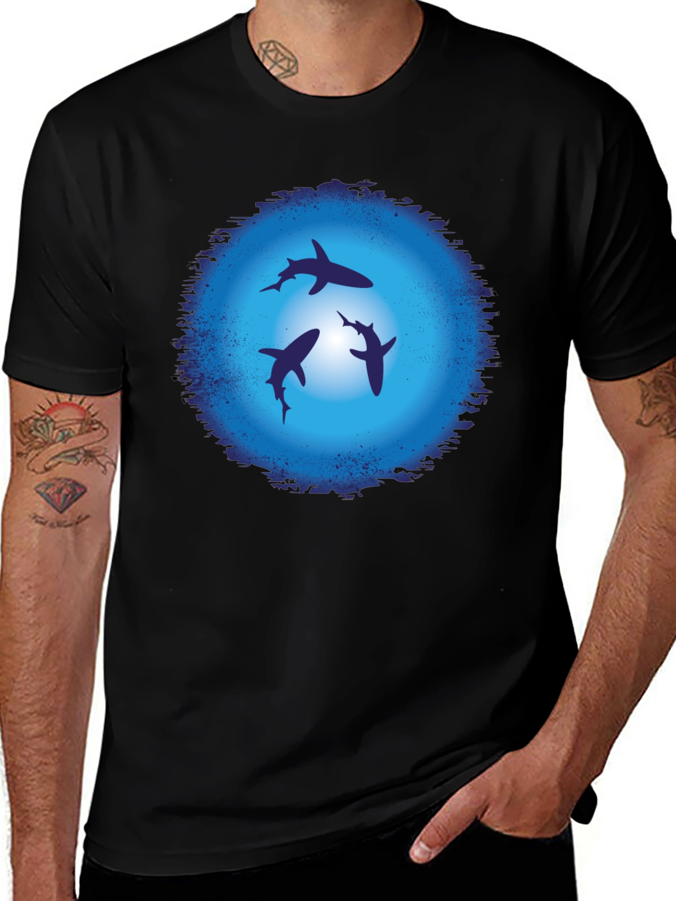 Shark Graphic T-Shirt - Black Crew Neck