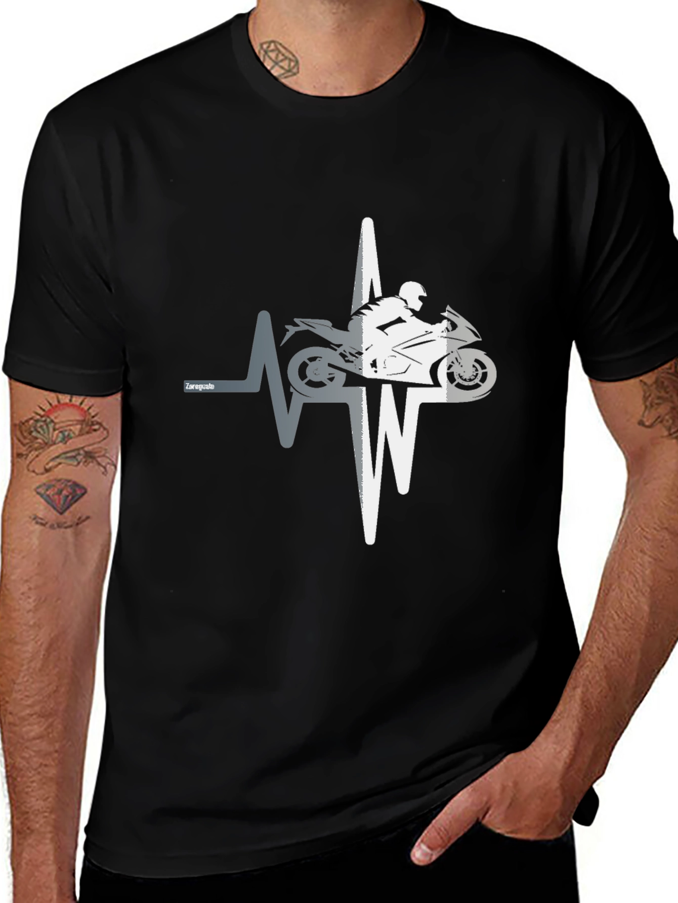 Motorcycle Heartbeat Graphic T-Shirt - Black