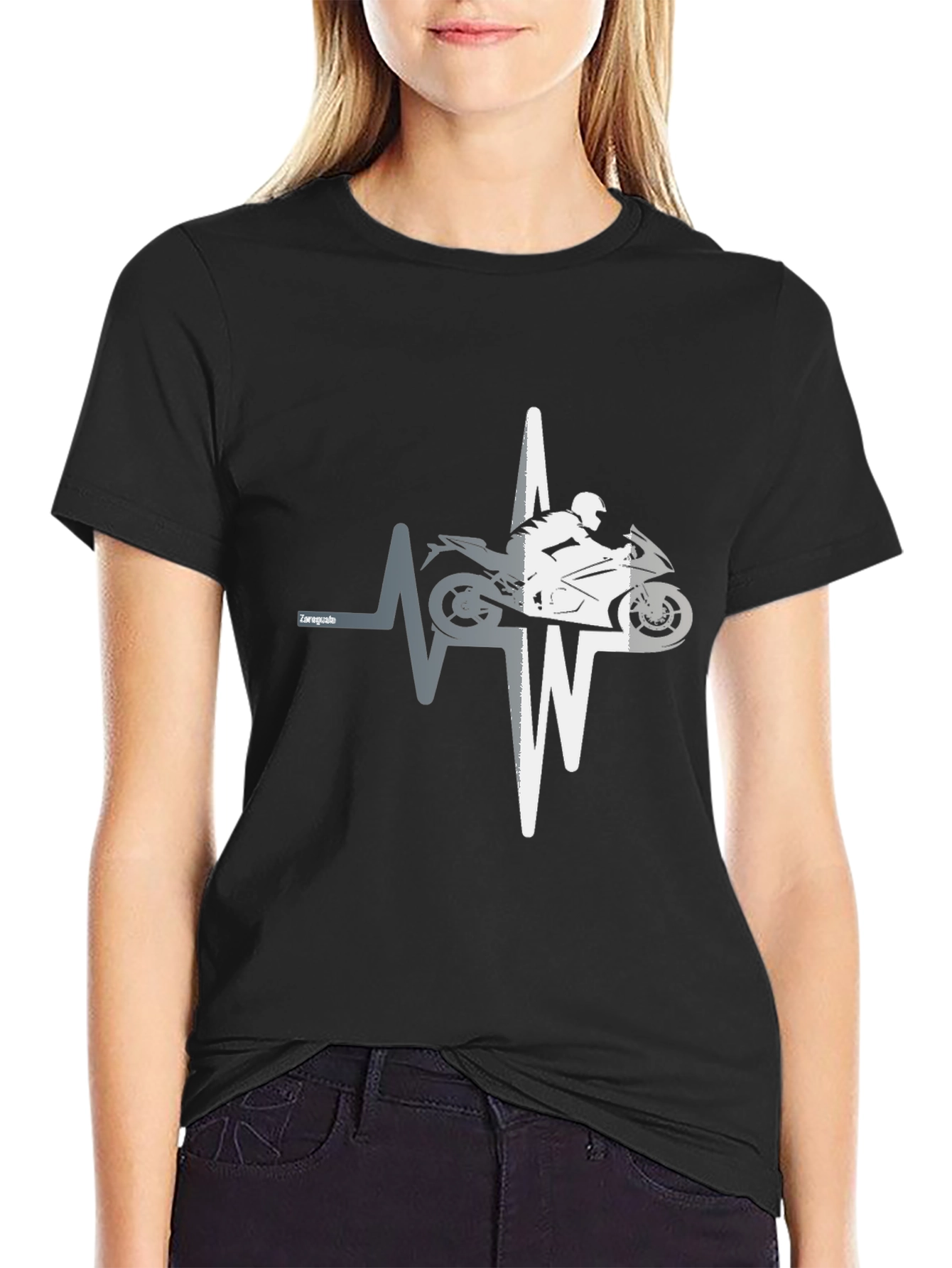 Motorcycle Heartbeat Graphic T-Shirt - Black