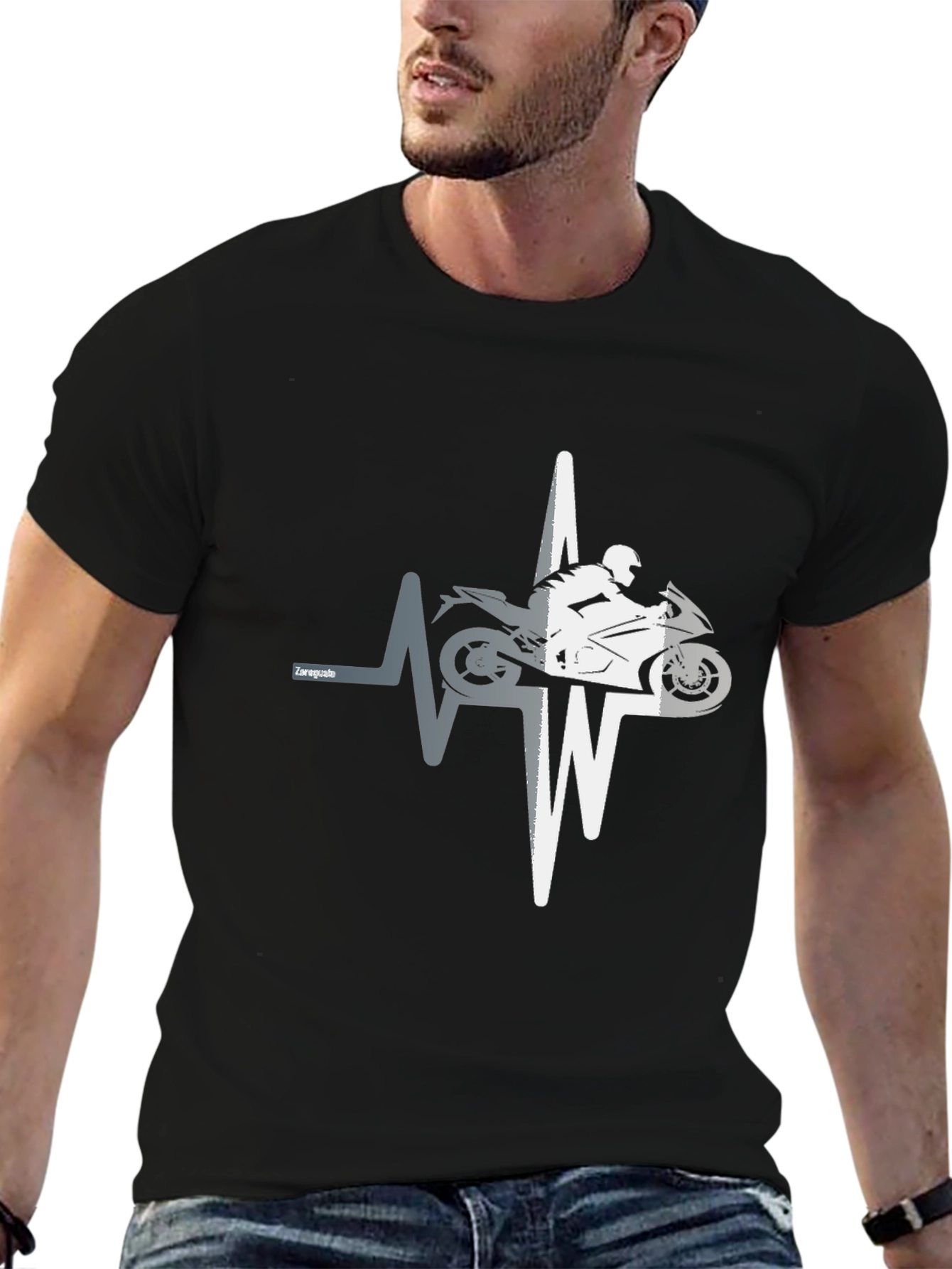 Motorcycle Heartbeat Graphic T-Shirt - Black