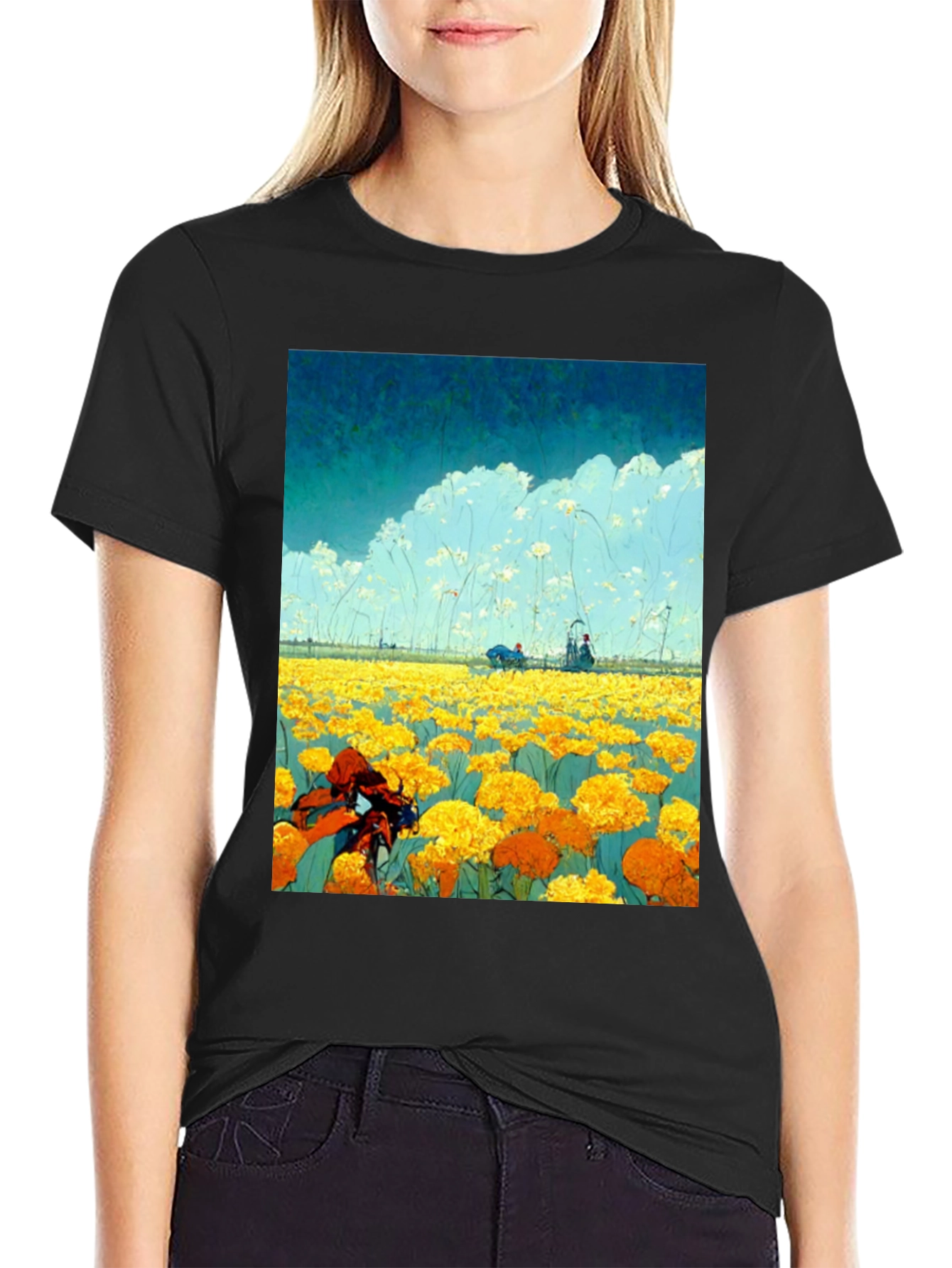 Floral Field Graphic Tee - Unique Design