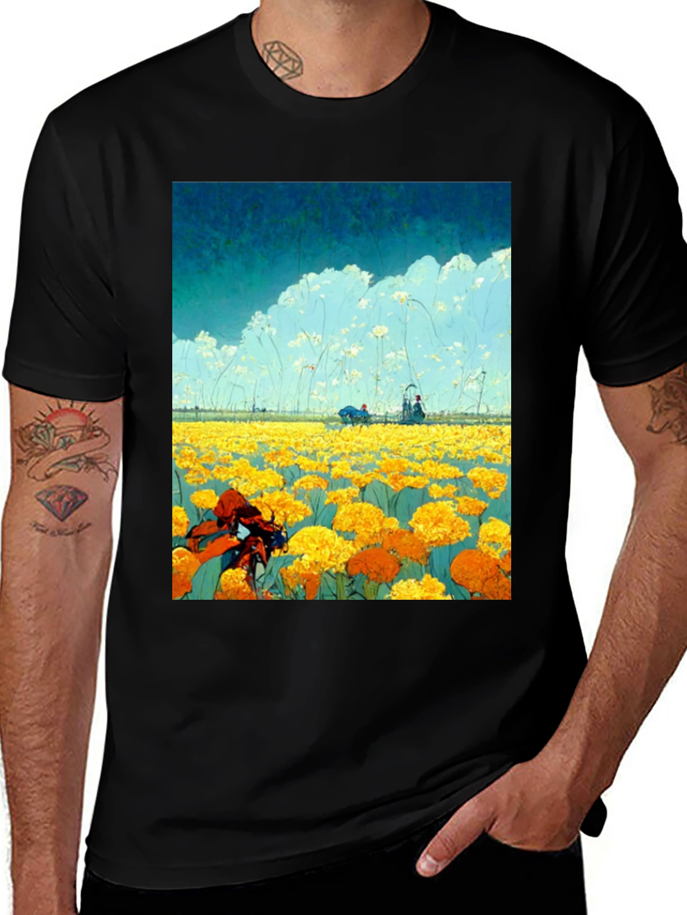Floral Field Graphic Tee - Unique Design