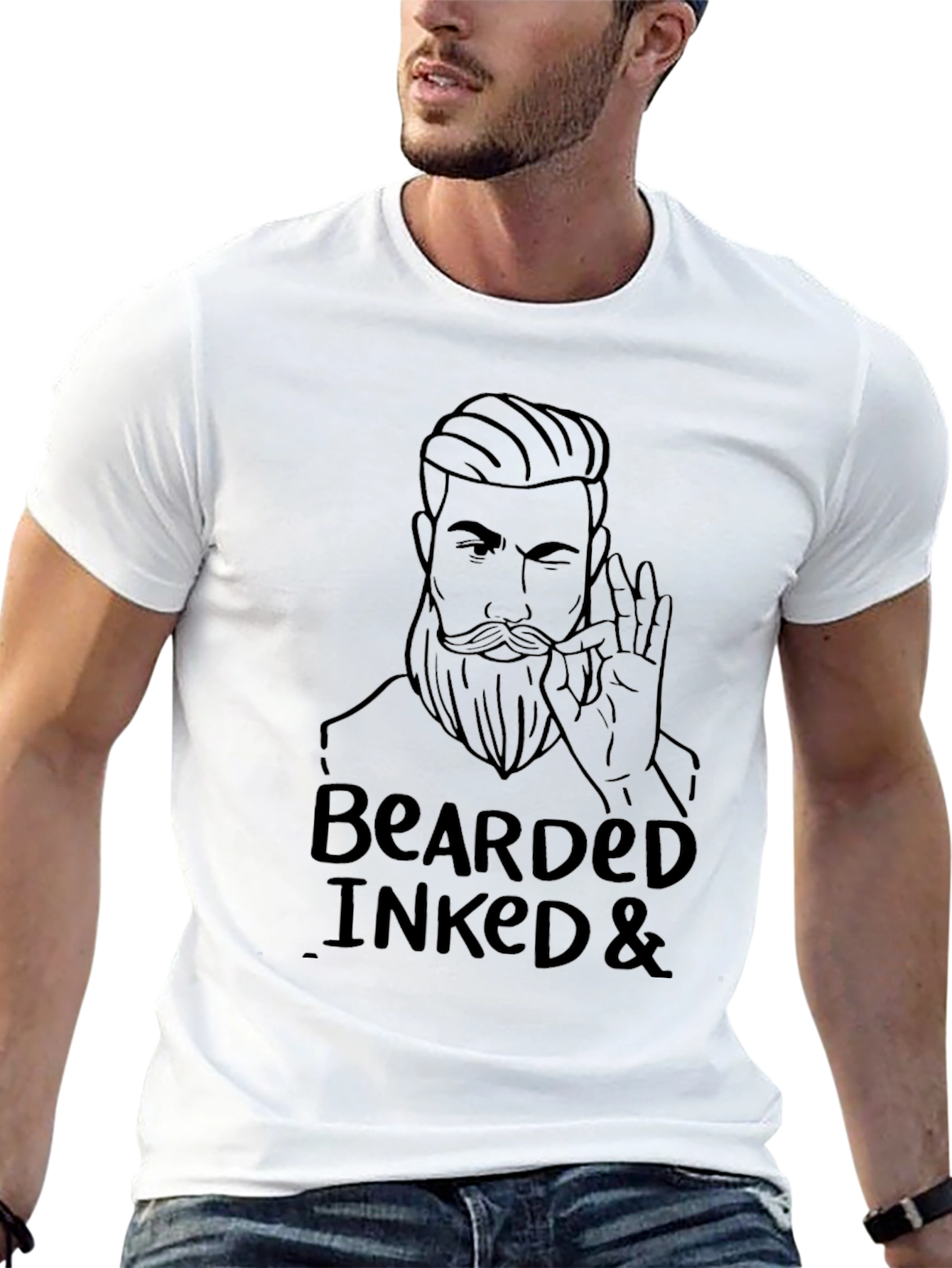 Bearded & Inked Graphic Tee - Cool Mans Shirt
