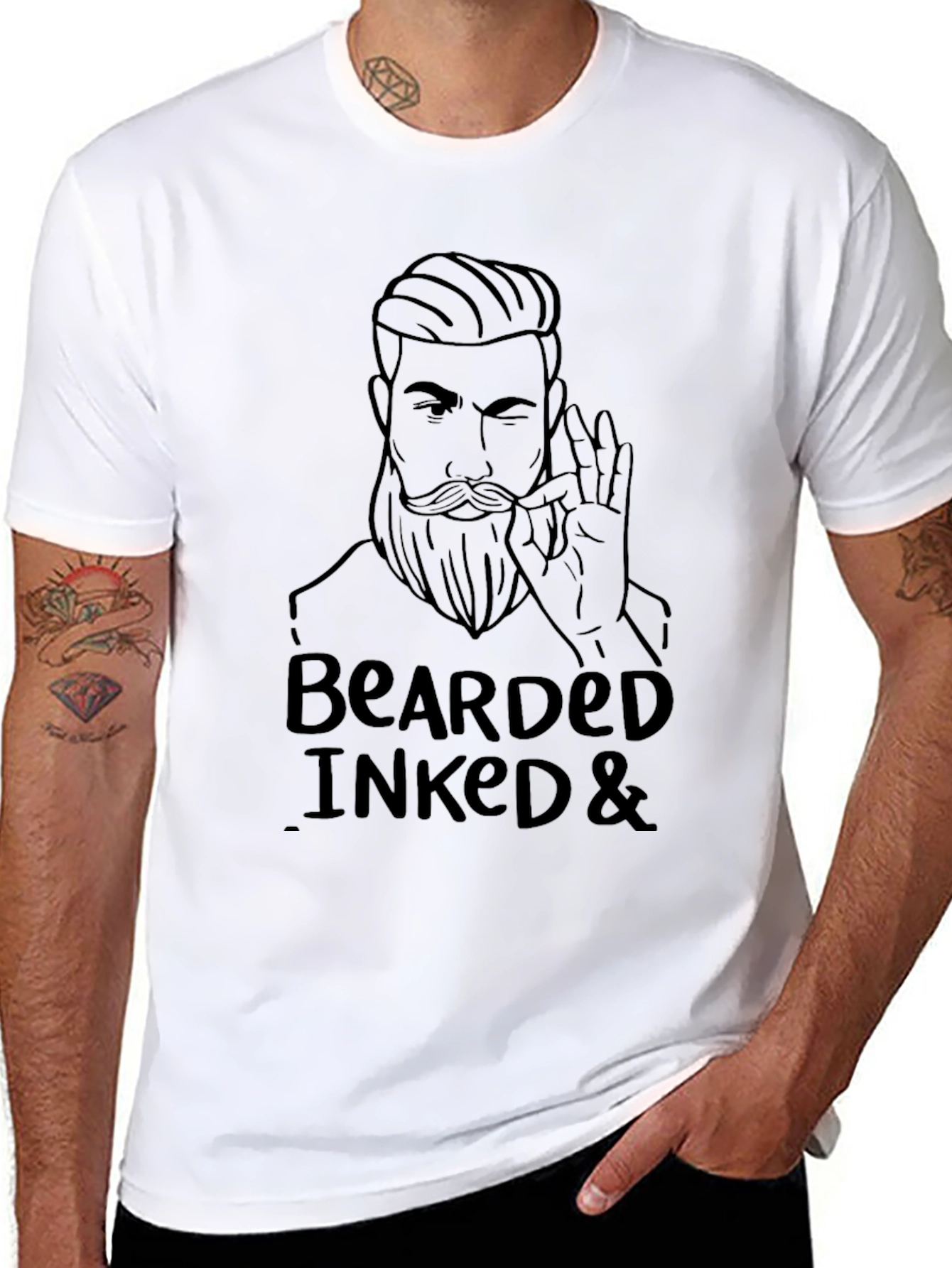 Bearded & Inked Graphic Tee - Cool Mans Shirt