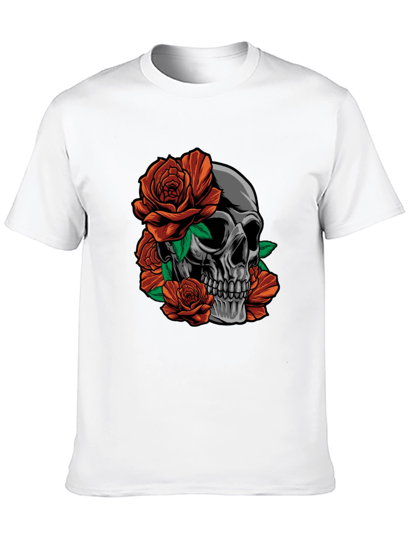 Skull and Roses Graphic Print Black T-Shirt