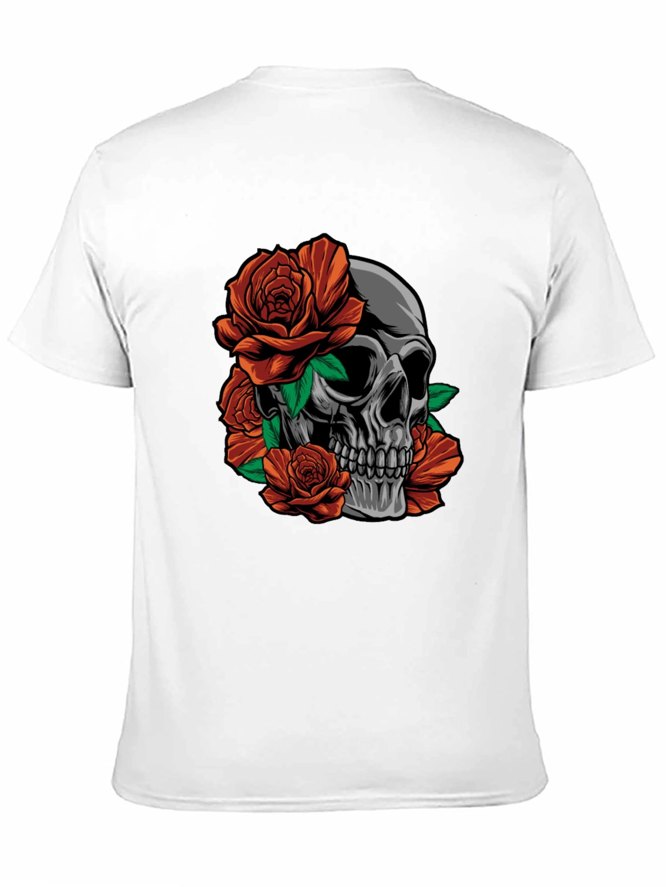 Skull and Roses Graphic Print Black T-Shirt