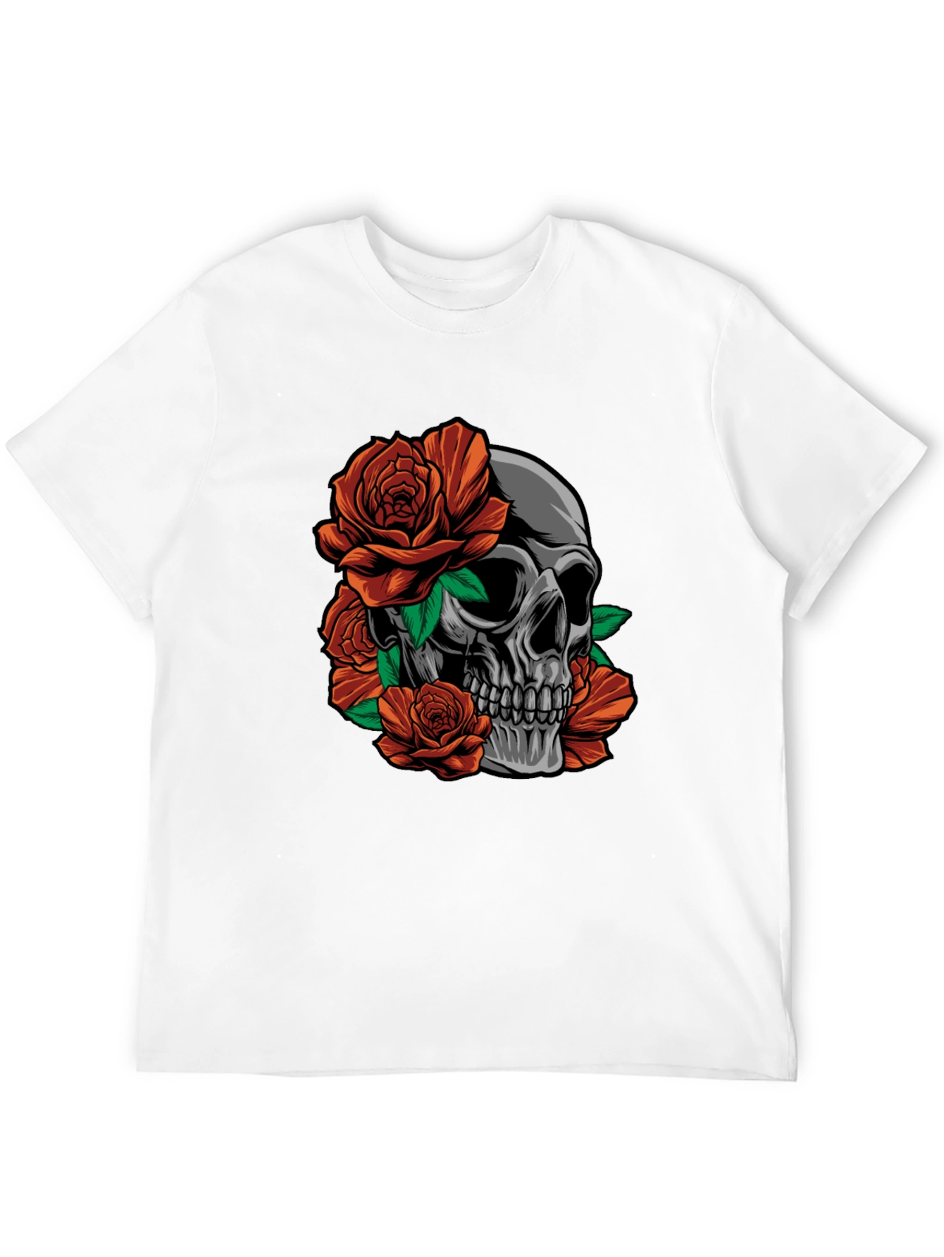 Skull and Roses Graphic Print Black T-Shirt